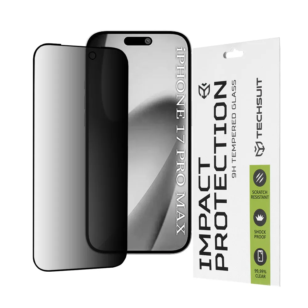 Pellicola protettiva per schermo Privacy Techsuit per Apple 17 Pro Max, Vetro temperato, Full Glue, 111D - immagine 1