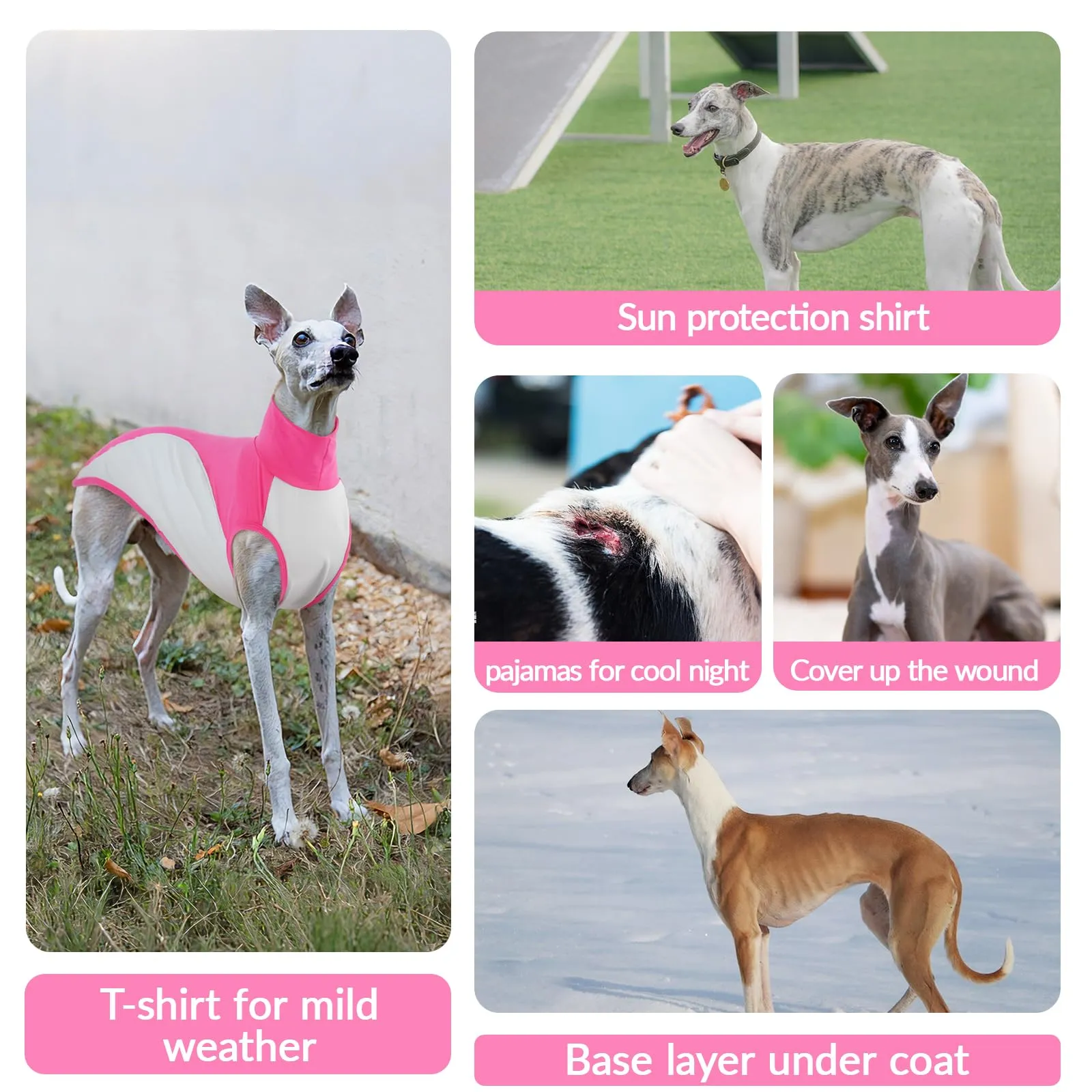 Maglitta Levrieri Italiani, Morbido Felpa Whippet Vestito Whippet Gilet Sottile Abbigliamento per Levrieri Italiani Magliette Parasole(Rosa, XS) - immagine 6