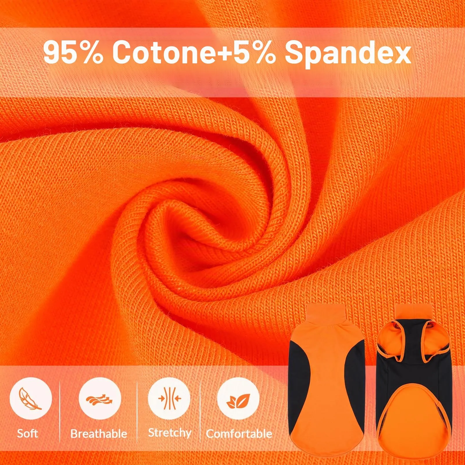 Maglietta per Whippet, Cotone Felpa Levrieri Italiani Camicia Whippet Traspirante Canotta Gilet Sportivo Senza Maniche Leggero Vestito Levrieri Italiani Felpa Elastico per Clima Mite(Arancione, M) - immagine 3