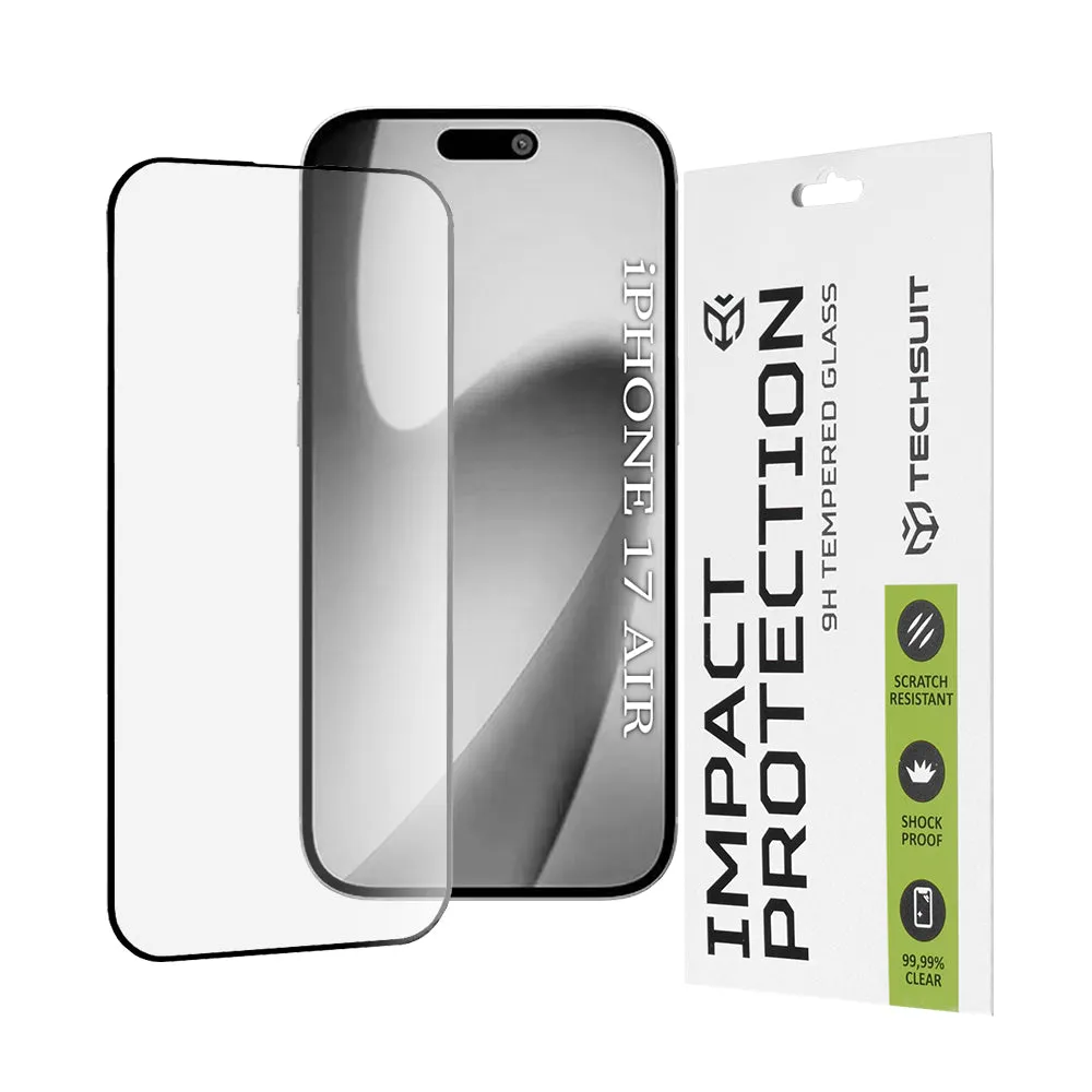 Pellicola protettiva schermo Techsuit per Apple iPhone 17 Air, Vetro Temperato, Full Glue, 111D, Nera - immagine 1