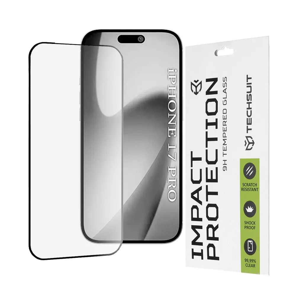 Pellicola protettiva per schermo Techsuit per Apple iPhone 18 Pro / 17 Pro, Vetro temperato, Full Glue, 111D, Nero - immagine 1