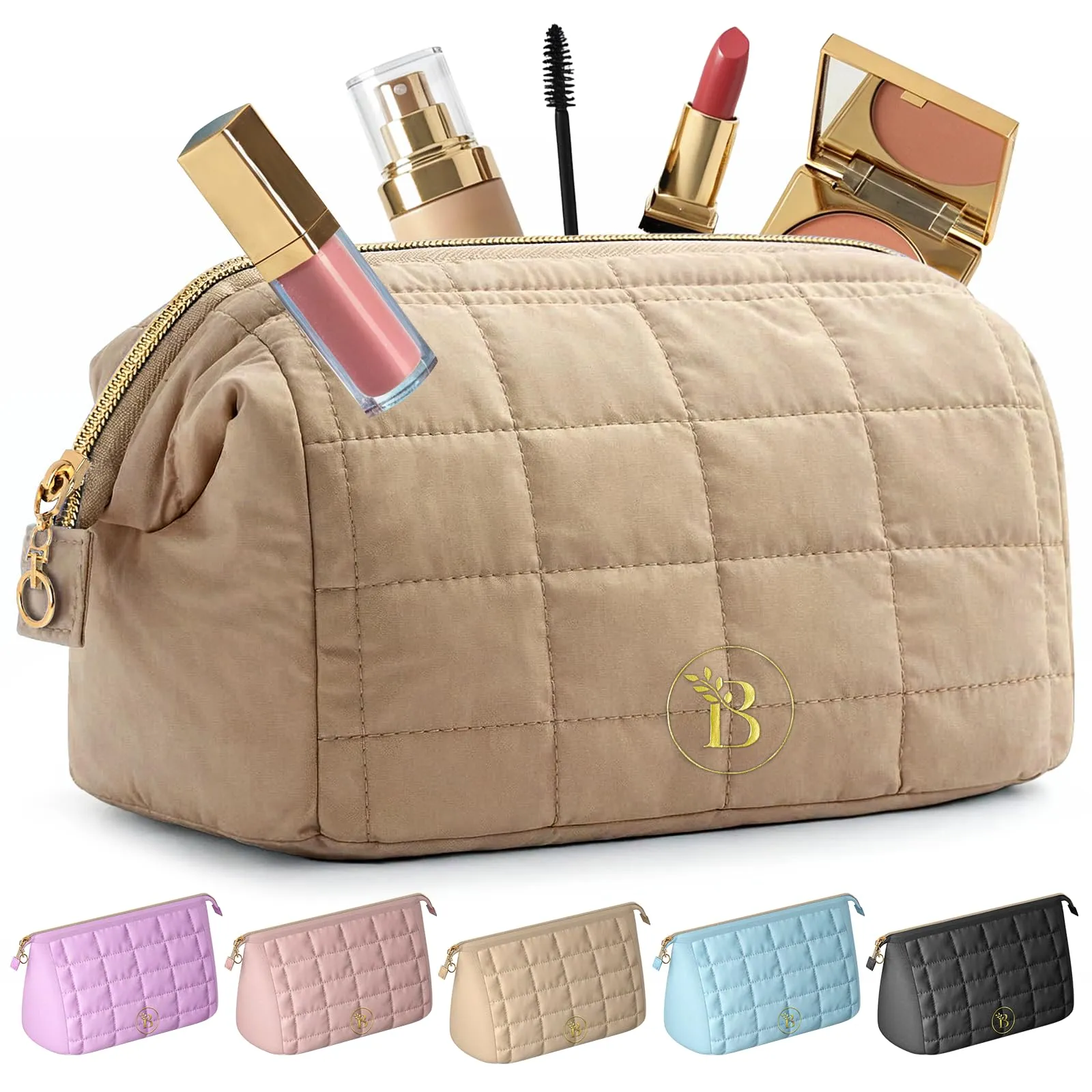 Make Up Bag Camel Trousse Trucchi Donna Trapuntata - immagine 1