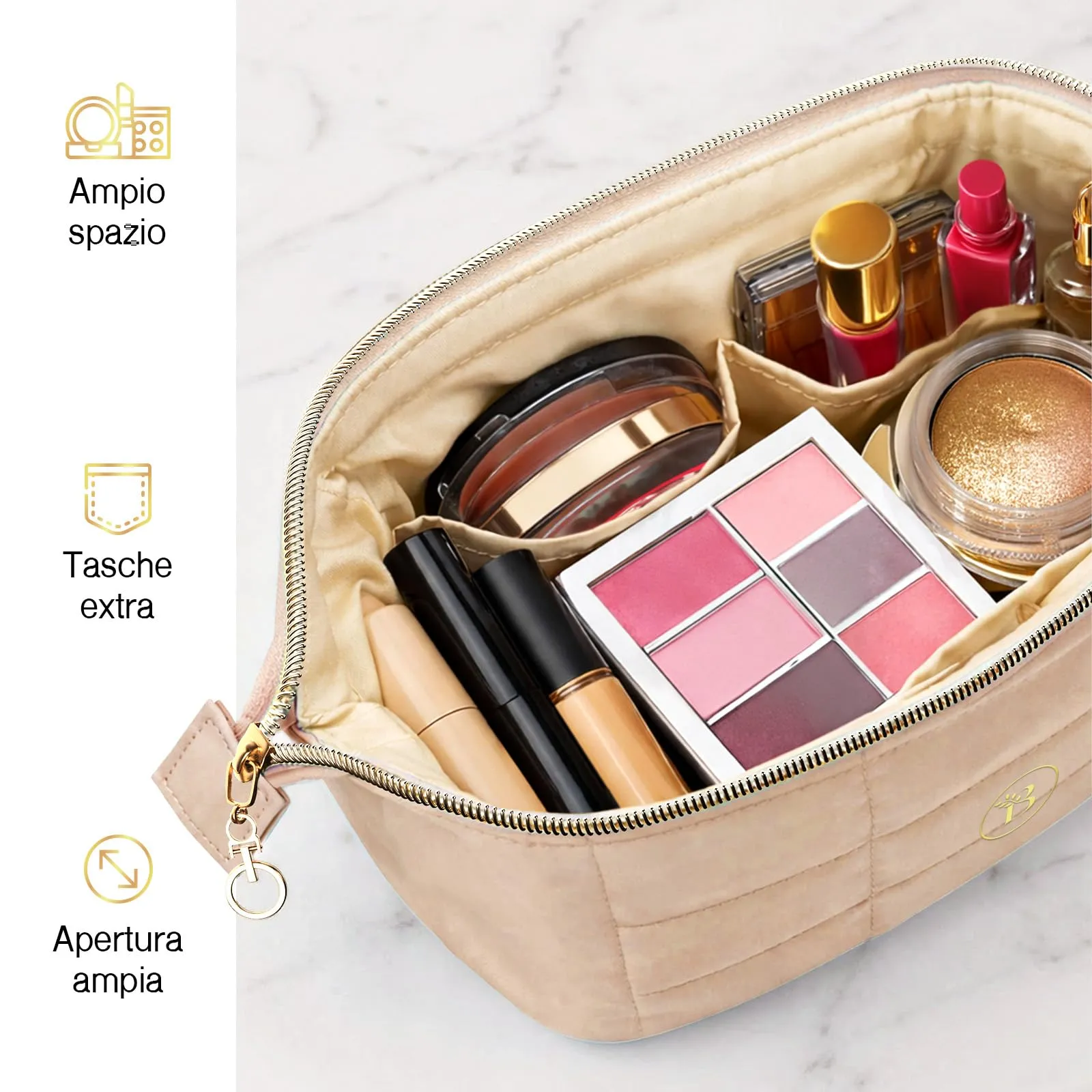 Make Up Bag Camel Trousse Trucchi Donna Trapuntata - immagine 2