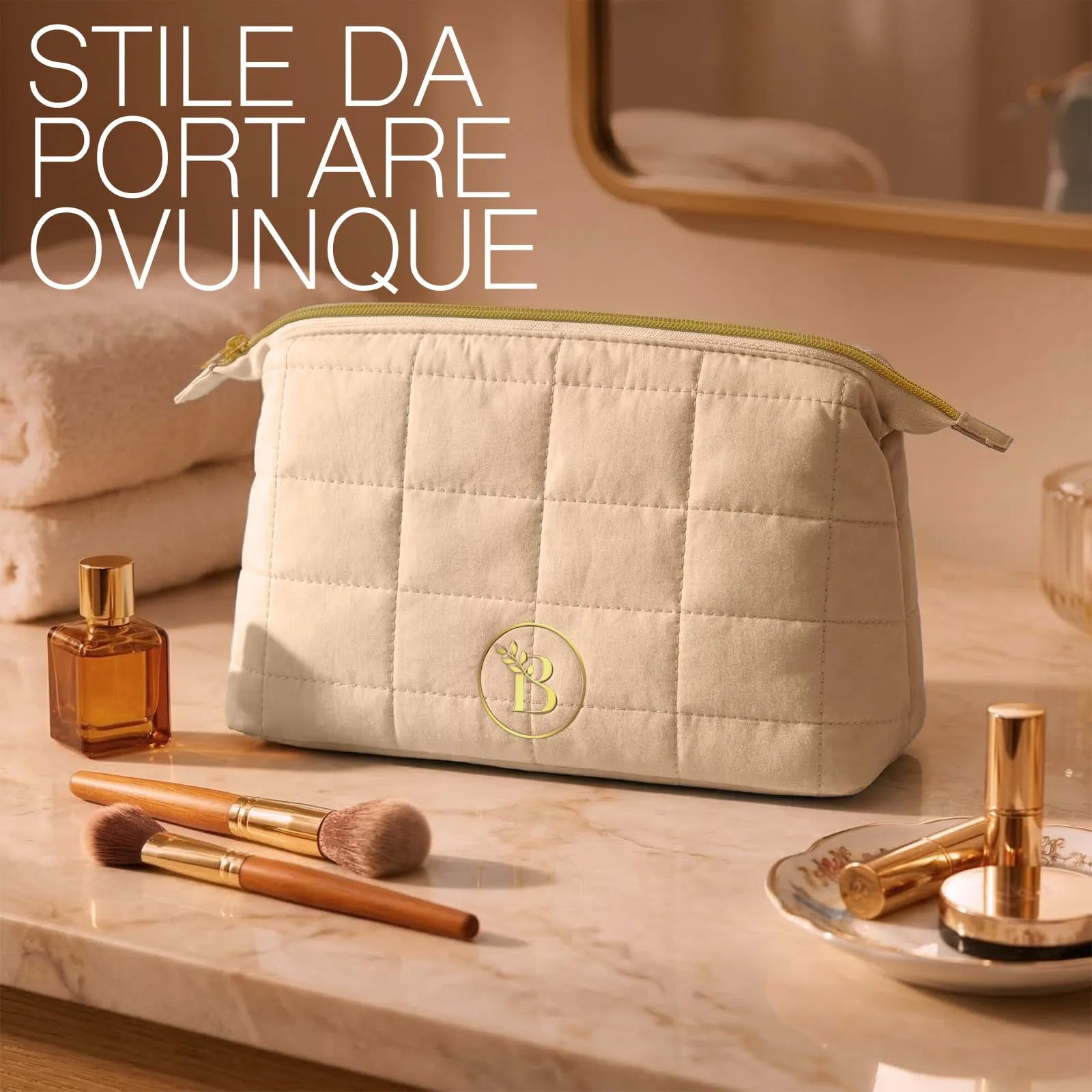 Make Up Bag Camel Trousse Trucchi Donna Trapuntata - immagine 3