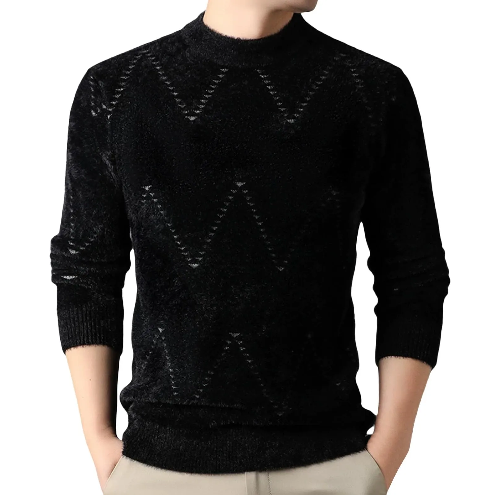 Argyle - Maglione da uomo con motivo a rombi, in jacquard, con scollo rotondo, invernale, lavorato a maglia, da lavoro, leggero, S2 grigio, 4XL - immagine 1