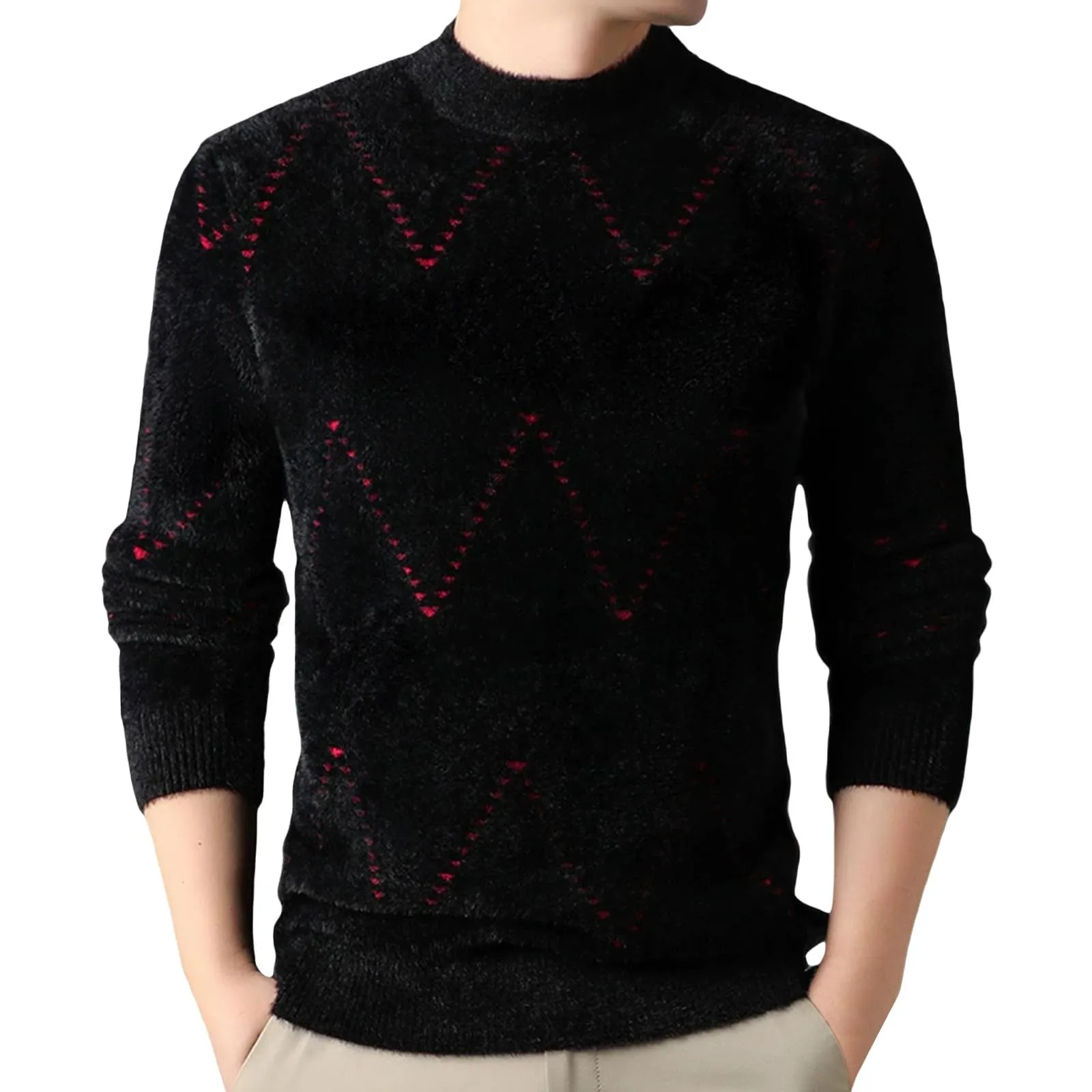 Argyle - Maglione da uomo con motivo a rombi, in jacquard, con scollo rotondo, invernale, lavorato a maglia, da lavoro, leggero, S2 rosso, XL - immagine 1