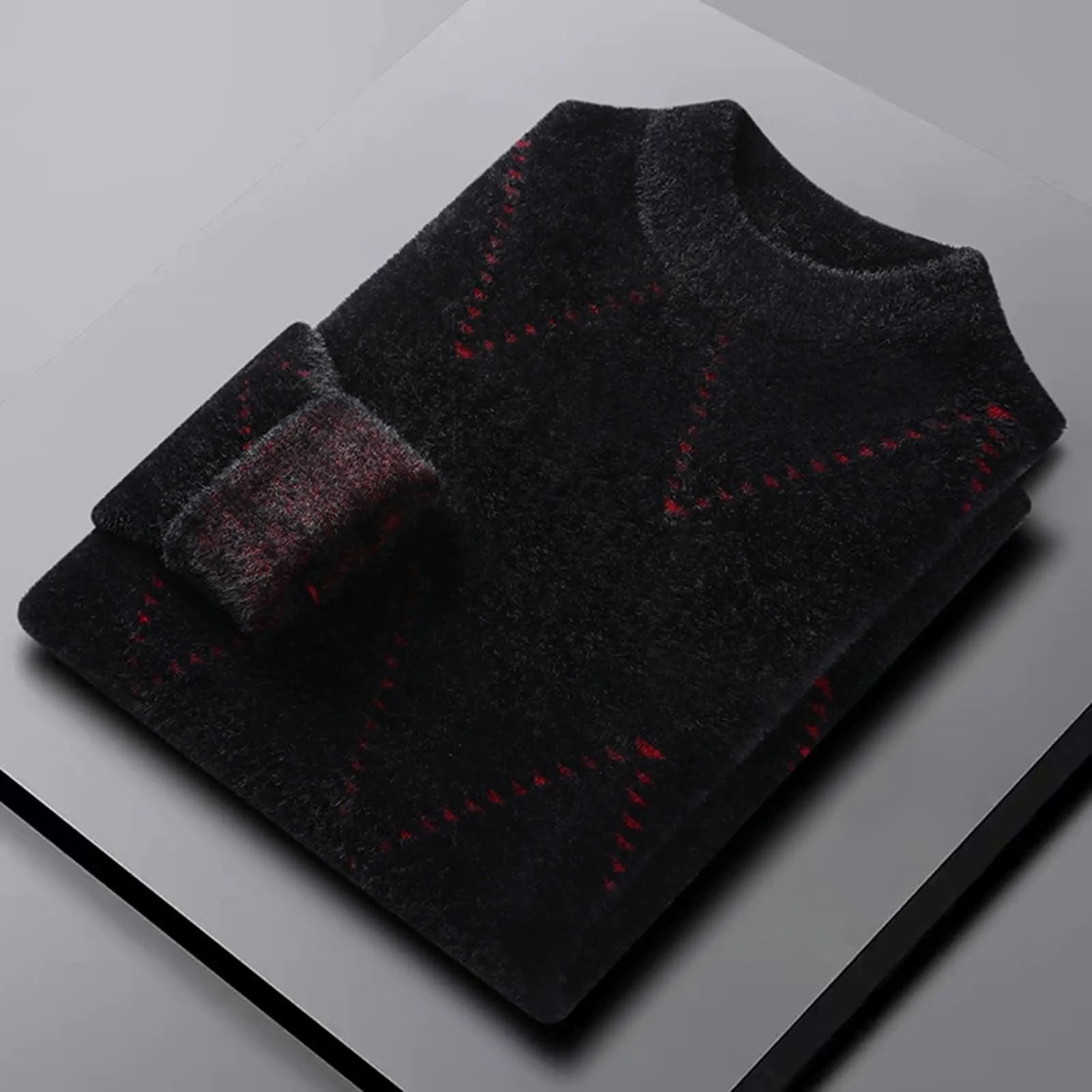 Argyle - Maglione da uomo con motivo a rombi, in jacquard, con scollo rotondo, invernale, lavorato a maglia, da lavoro, leggero, S2 rosso, XL - immagine 4