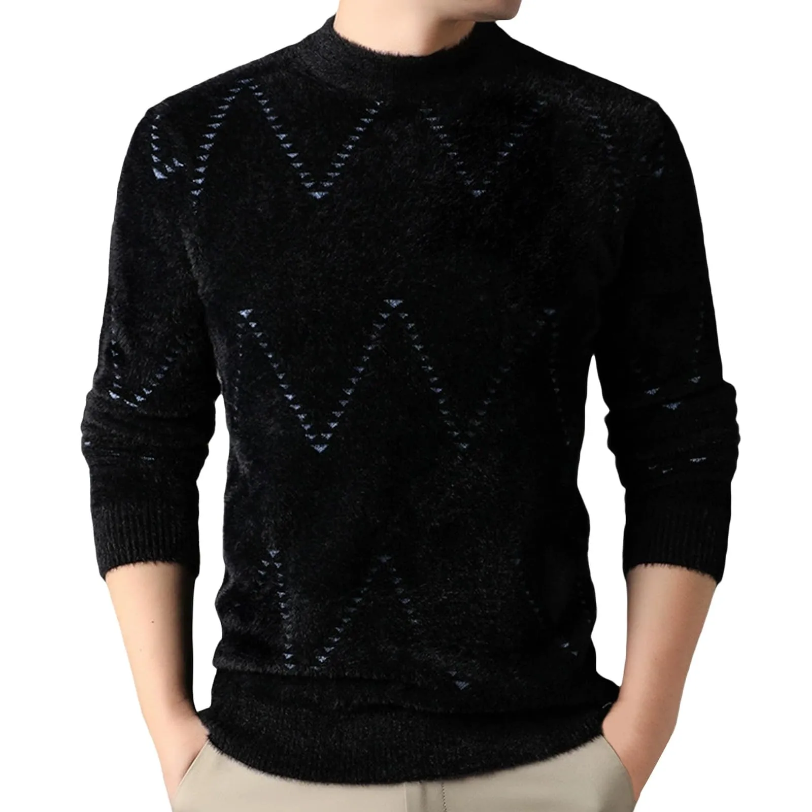 Argyle - Maglione da uomo con motivo a rombi, in jacquard, con scollo rotondo, invernale, lavorato a maglia, da lavoro, leggero, S2 blu, M - immagine 1