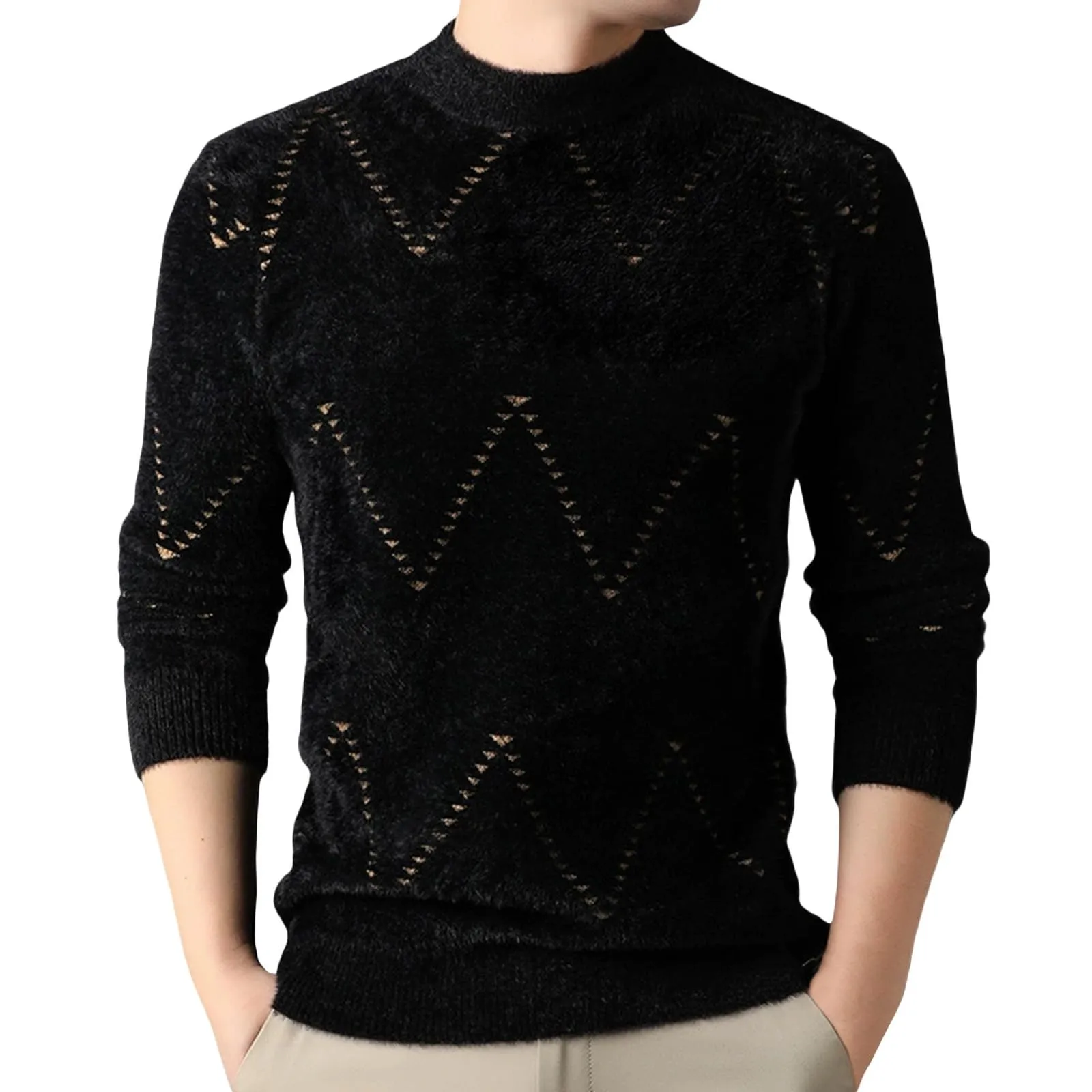 Argyle - Maglione da uomo con motivo a rombi, in jacquard, con scollo rotondo, invernale, lavorato a maglia, da lavoro, leggero, S2 Giallo, 4XL - immagine 1