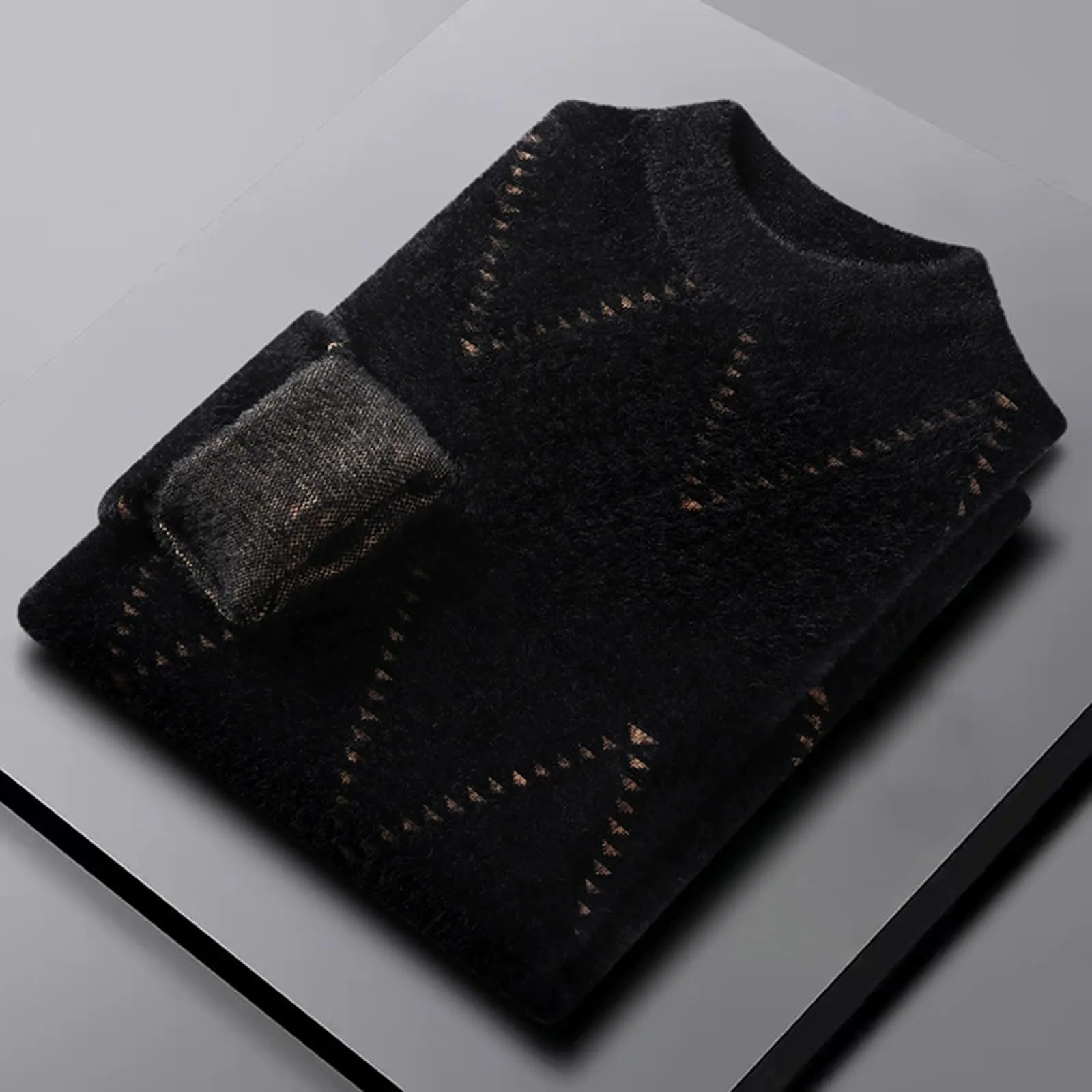 Argyle - Maglione da uomo con motivo a rombi, in jacquard, con scollo rotondo, invernale, lavorato a maglia, da lavoro, leggero, S2 Giallo, 3XL - immagine 5