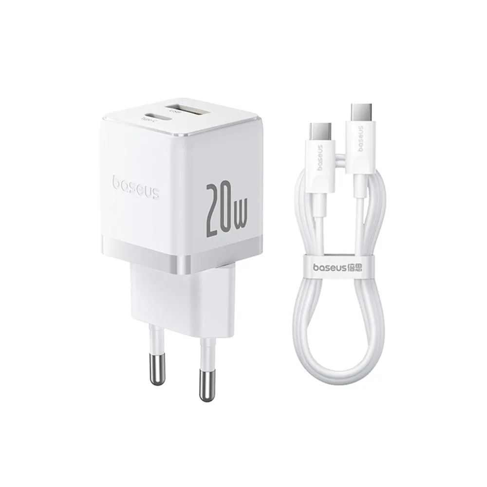 Caricabatterie da Rete con Cavo USB-C Baseus Palm, 20W, 3A, 1 x USB-A - 1 x USB-C, Bianco P10111608213-01 - immagine 1