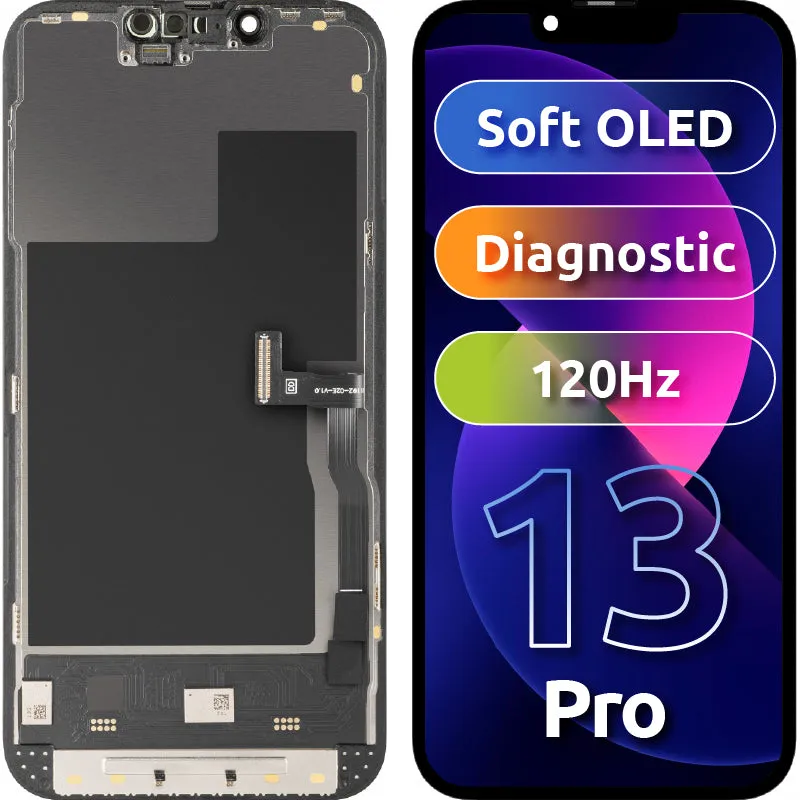 Display con Touchscreen MP compatibile con Apple iPhone 13 Pro, con Cornice, Versione Soft OLED FHD 120Hz Diagnostica, Nero - immagine 1