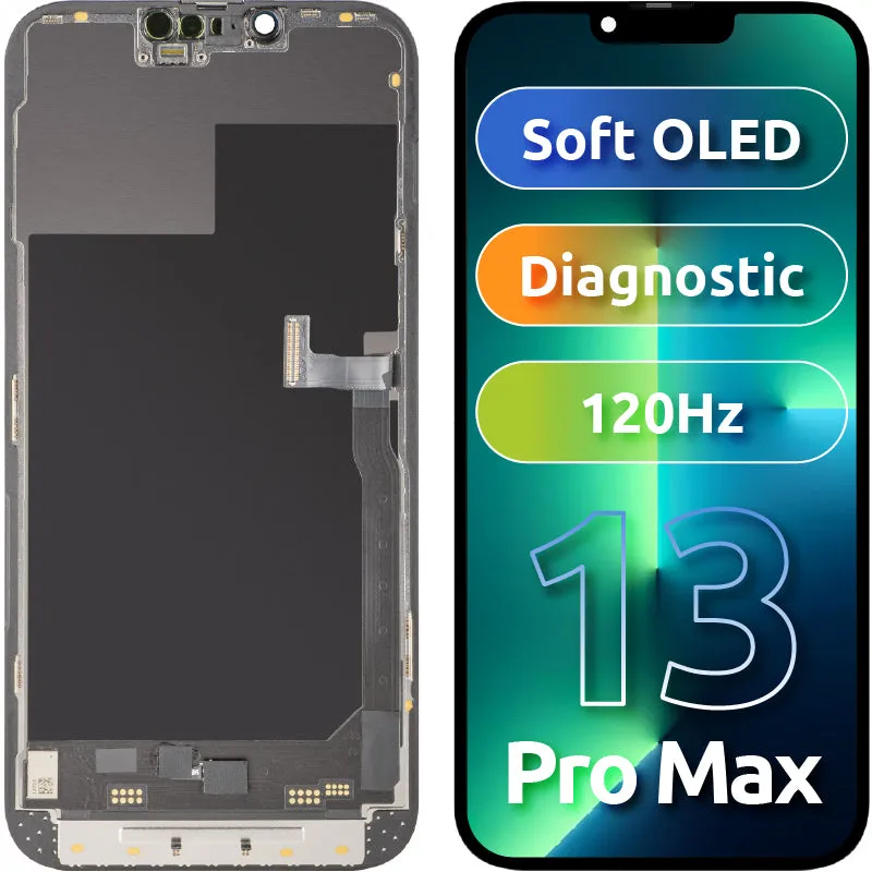 Display con Touchscreen MP compatibile con Apple iPhone 13 Pro Max, con Cornice, Versione Soft OLED FHD 120Hz Diagnostic, Nero - immagine 1