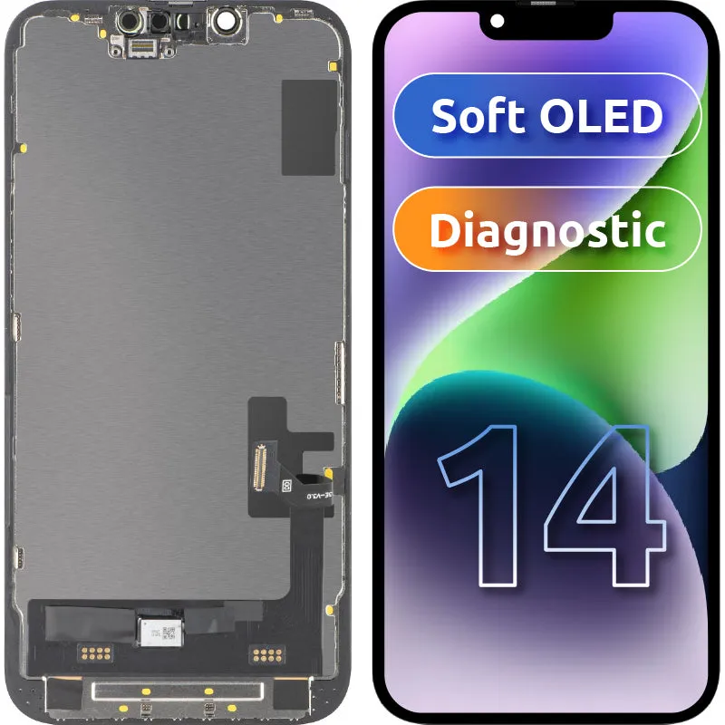 Display con Touchscreen MP compatibile con Apple iPhone 14, con Cornice, Versione Soft OLED FHD Diagnostic, Nero - immagine 1
