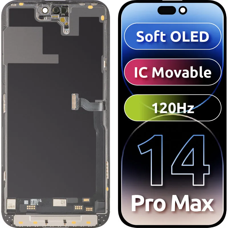 Display con Touchscreen MP compatibile con Apple iPhone 14 Pro Max, con Cornice, Versione Soft OLED FHD 120Hz IC Movable, Nero - immagine 1