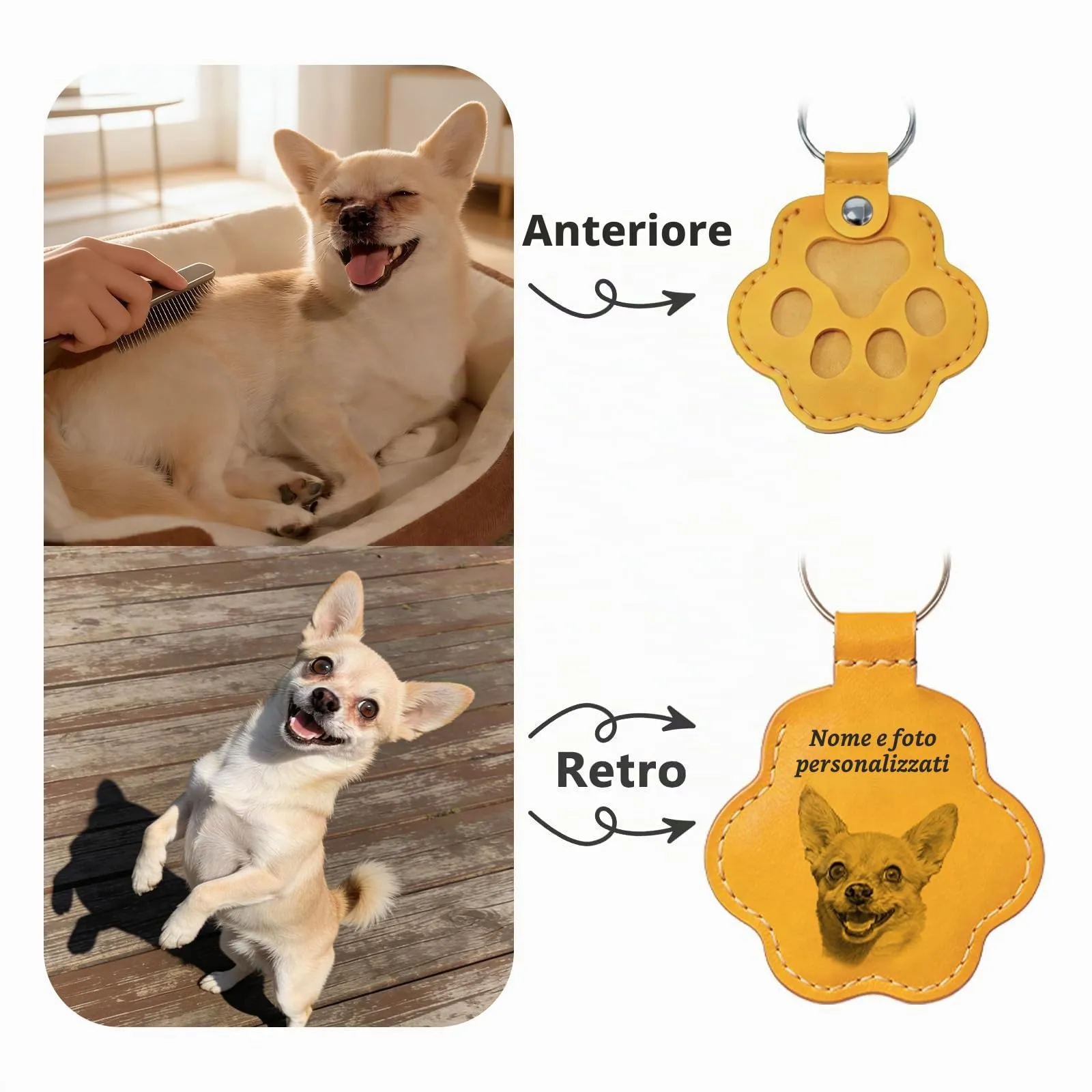Umitive Regalo Commemorativo Personalizzato per Cani o Gatti, Portachiavi con Foto e Nome, Custode per Pelo, Accessorio in Pelle Inciso per la Perdita dell'Animale, Idea Regalo per Amanti - immagine 4