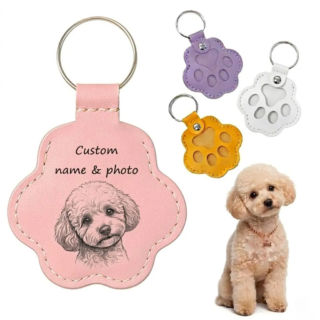 Umitive Regalo Commemorativo Personalizzato per Cani o Gatti, Portachiavi con Foto e Nome, Custode per Pelo, Accessorio in Pelle Inciso per la Perdita dell'Animale, Idea Regalo per Amanti - immagine 1