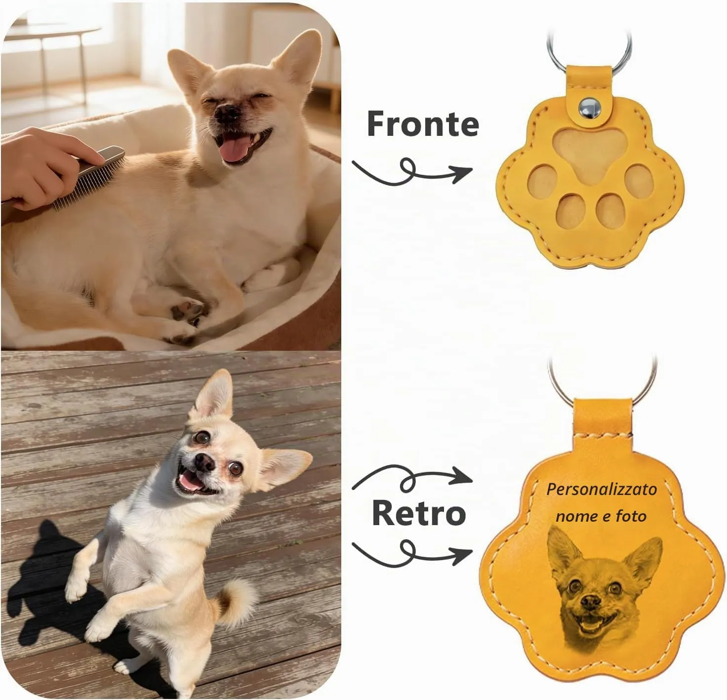 Umitive Regalo Commemorativo Personalizzato per Cani o Gatti, Portachiavi con Foto e Nome, Custode per Pelo, Accessorio in Pelle Inciso per la Perdita dell'Animale, Idea Regalo per Amanti - immagine 3