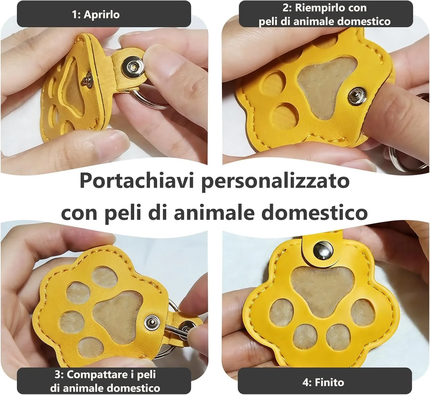 Umitive Regalo Commemorativo Personalizzato per Cani o Gatti, Portachiavi con Foto e Nome, Custode per Pelo, Accessorio in Pelle Inciso per la Perdita dell'Animale, Idea Regalo per Amanti - immagine 6
