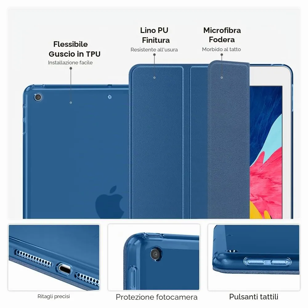 MoKo Cover per iPad 9a/8a/7a Gen 10,2" 2021/2020/2019, Blu Mare Scuro - immagine 4