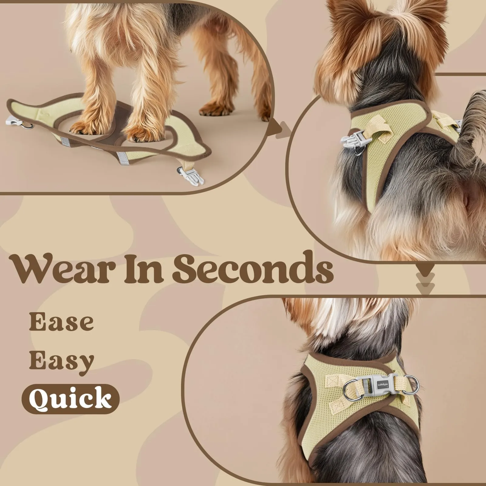 rabbitgoo Pettorina Cane Taglia Piccola, Leggero, Marrone e Beige XXS - immagine 5
