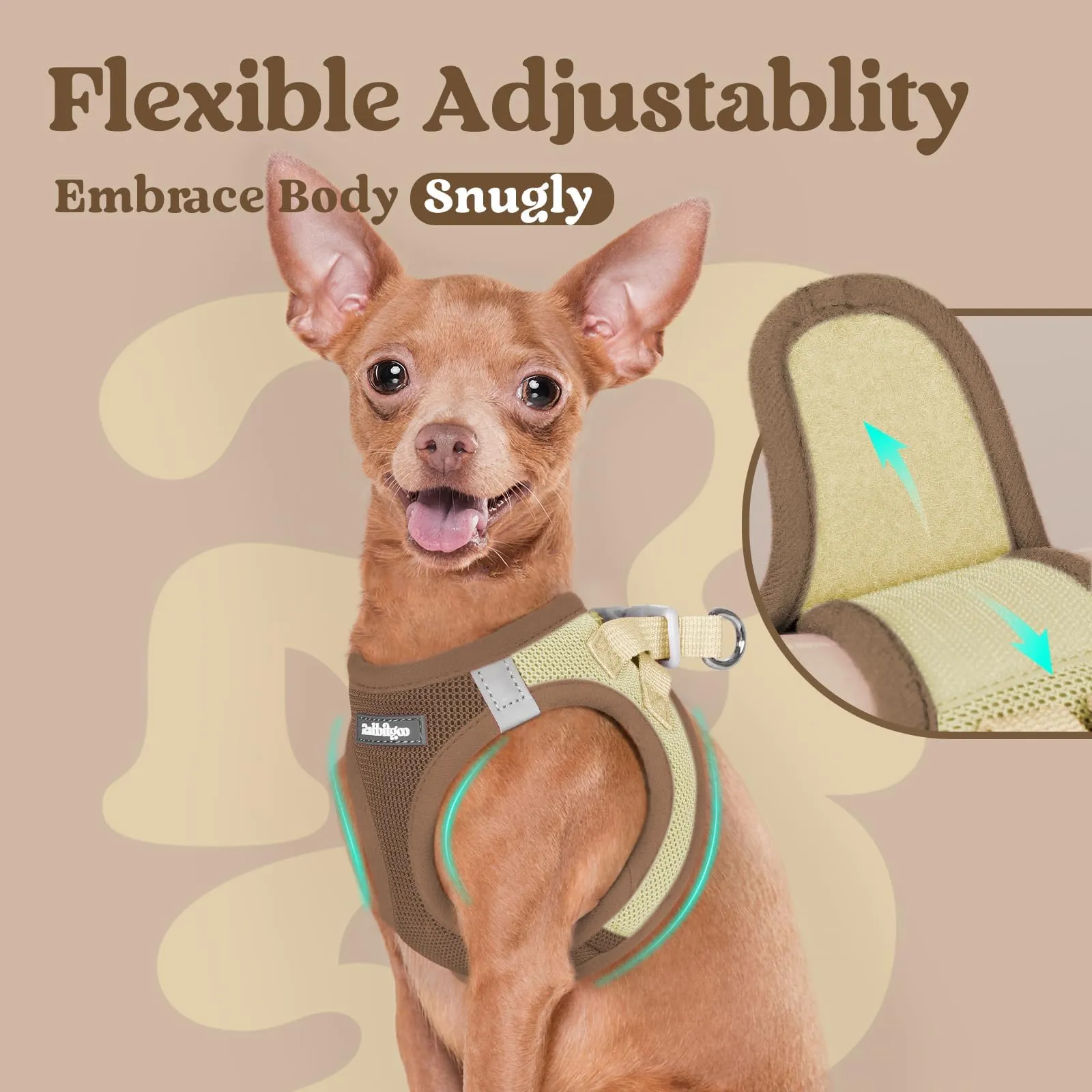 rabbitgoo Pettorina Cane Taglia Piccola, Leggero, Marrone e Beige L - immagine 7