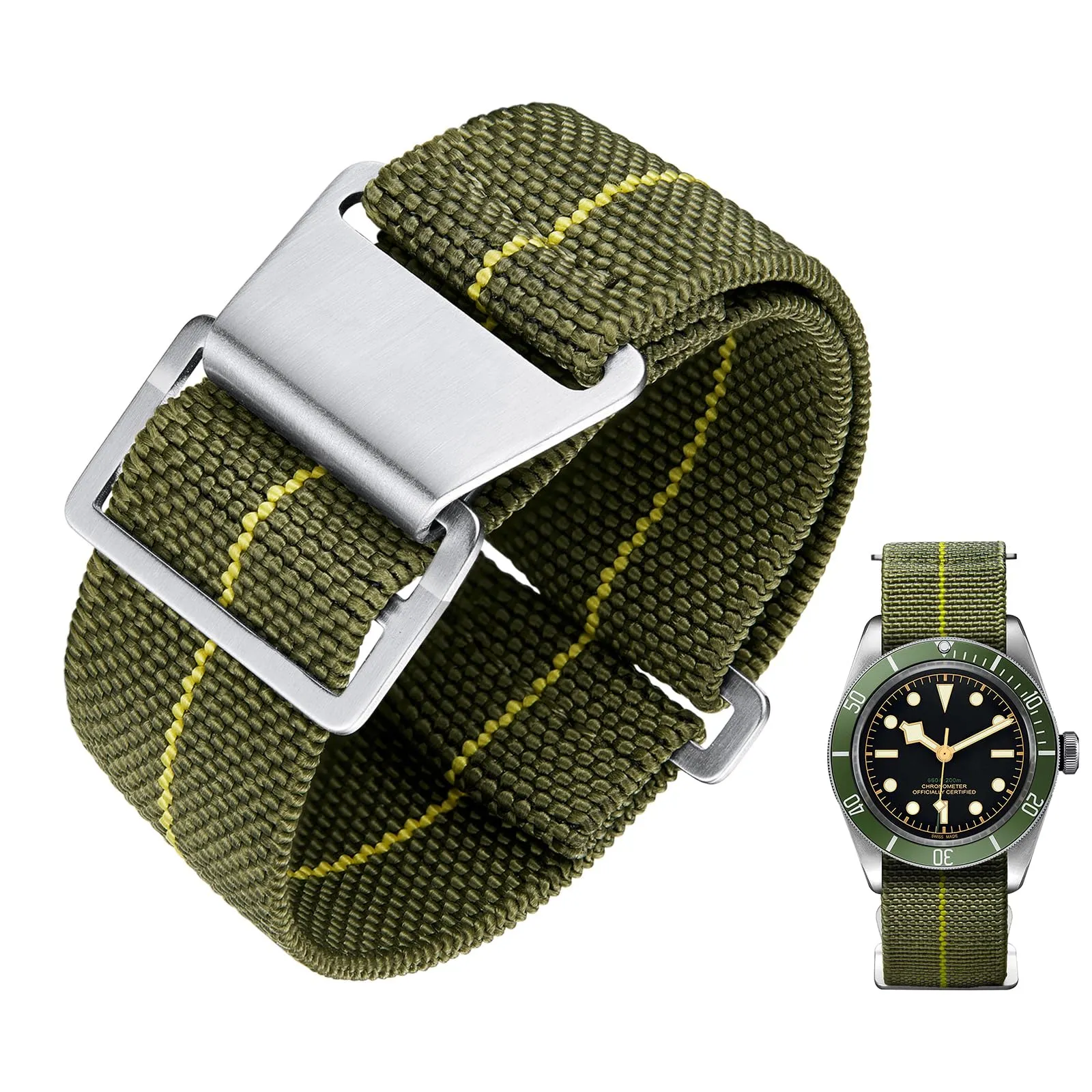 BINLUN Cinturino per Orologio in Nylon Elastico di Ricambio Militare Cinturino a Strappo Paracadute Marina Nazionale per Uomo Donna Fibbia Nero/Argento 18/20/22mm - immagine 1