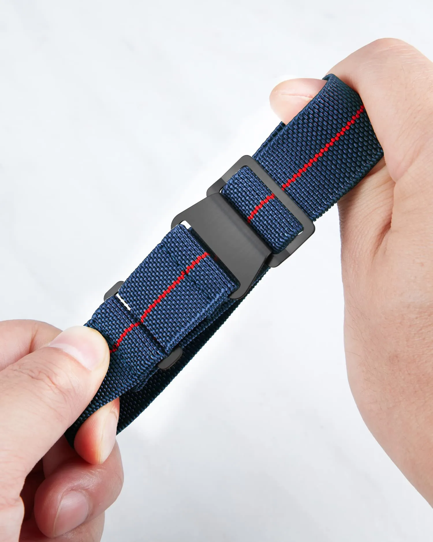 BINLUN Cinturino per Orologio in Nylon Elastico di Ricambio Militare Cinturino a Strappo Paracadute Marina Nazionale per Uomo Donna Fibbia Nero/Argento 18/20/22mm - immagine 2