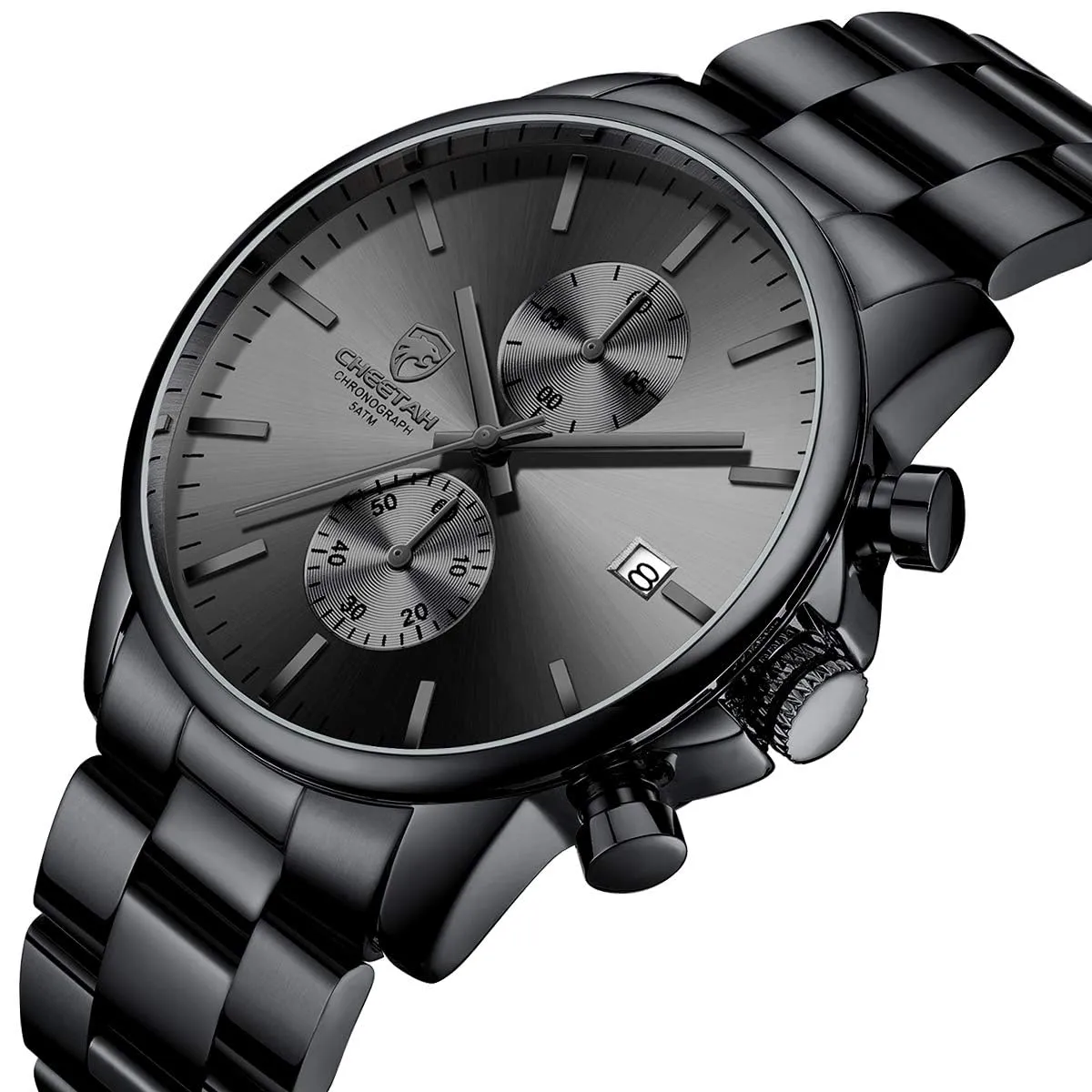 Affute Orologi da uomo in acciaio inox e metallo, stile casual, impermeabile, cronografo al quarzo, data automatica, lancette colorate - Nero grigio - immagine 2