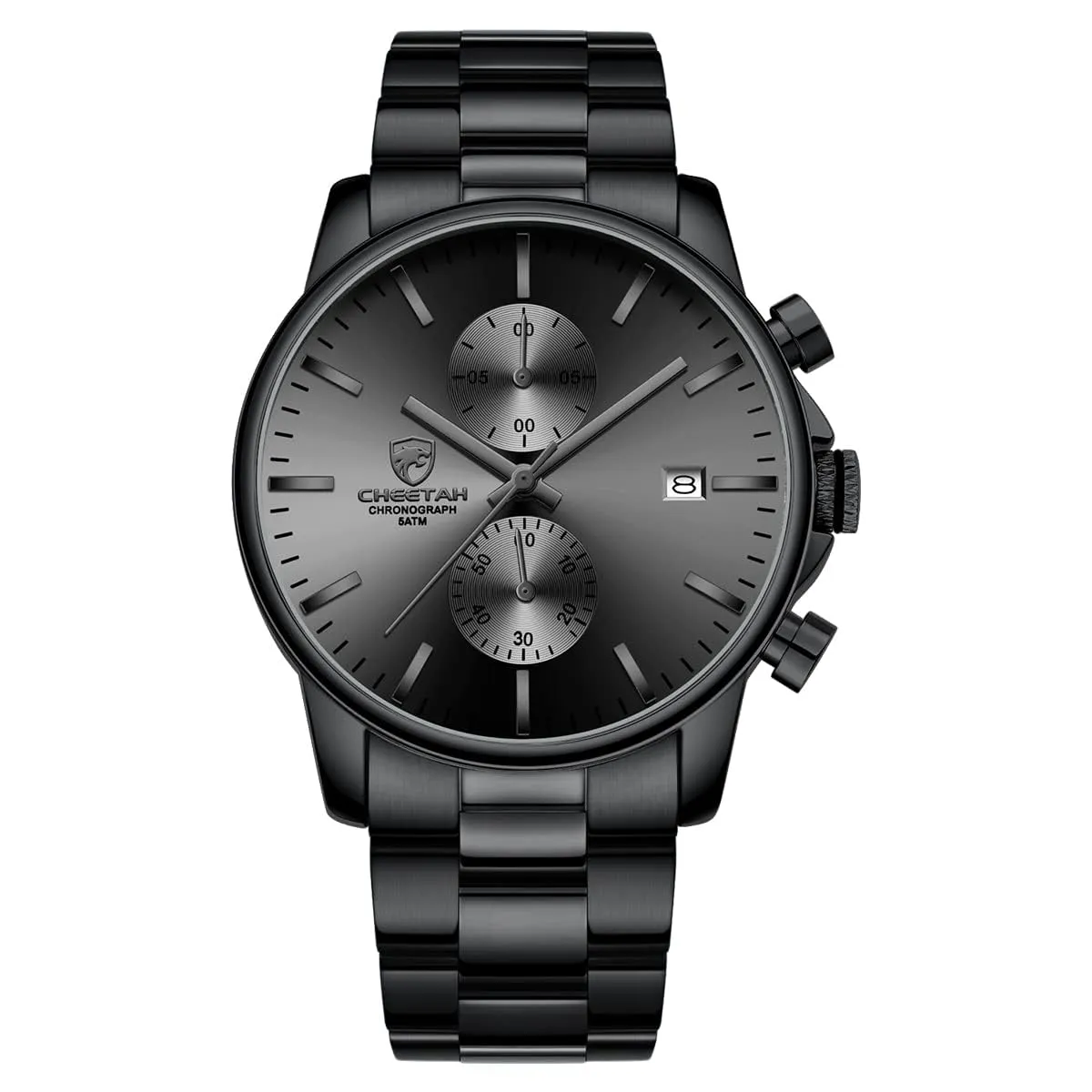 Affute Orologi da uomo in acciaio inox e metallo, stile casual, impermeabile, cronografo al quarzo, data automatica, lancette colorate - Nero grigio - immagine 3