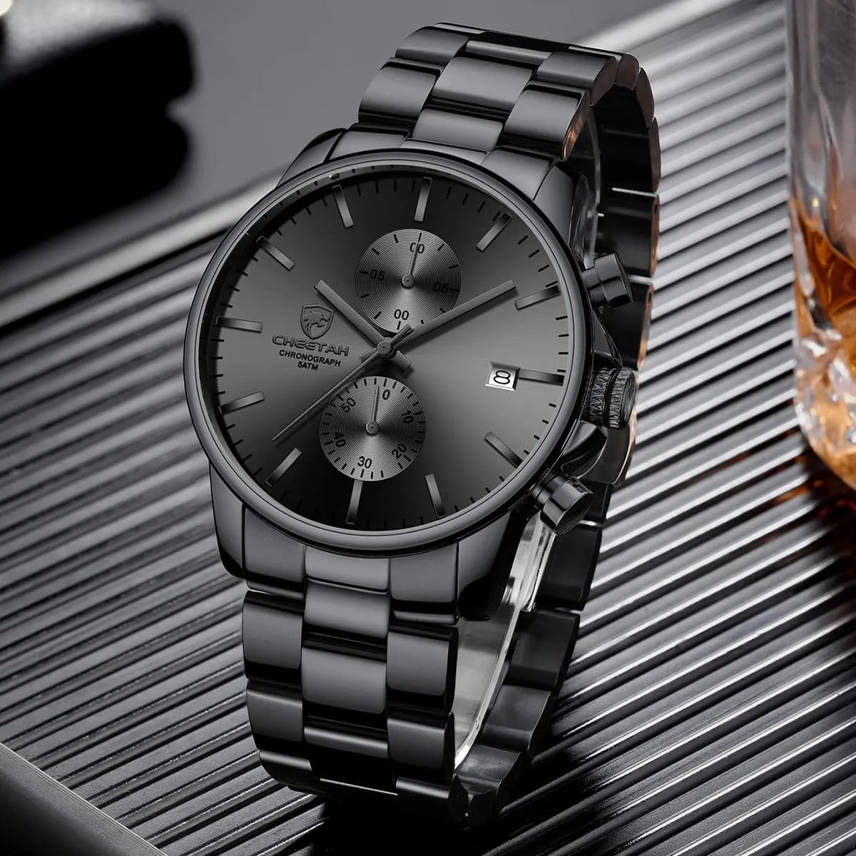 Affute Orologi da uomo in acciaio inox e metallo, stile casual, impermeabile, cronografo al quarzo, data automatica, lancette colorate - Nero grigio - immagine 7