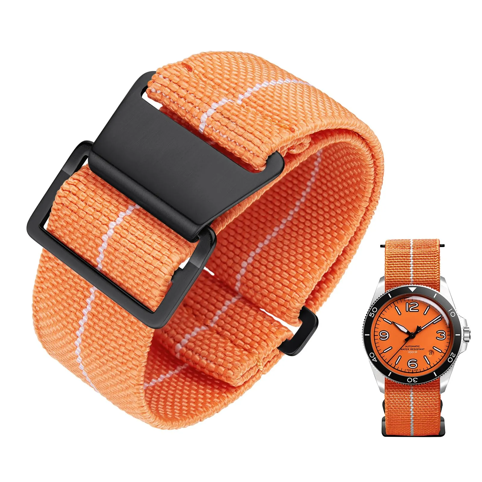 BINLUN Cinturino per Orologio in Nylon Elastico di Ricambio Militare Cinturino a Strappo Paracadute Marina Nazionale per Uomo Donna Fibbia Nero/Argento 18/20/22mm - immagine 1