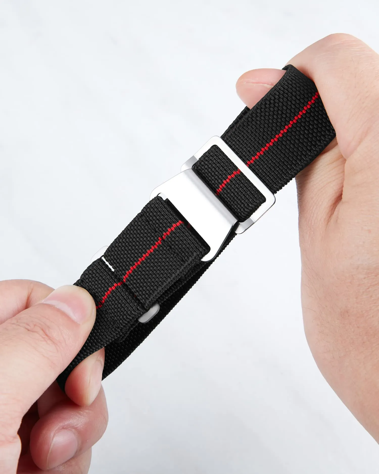 BINLUN Cinturino per Orologio in Nylon Elastico di Ricambio Militare Cinturino a Strappo Paracadute Marina Nazionale per Uomo Donna Fibbia Nero/Argento 18/20/22mm - immagine 2