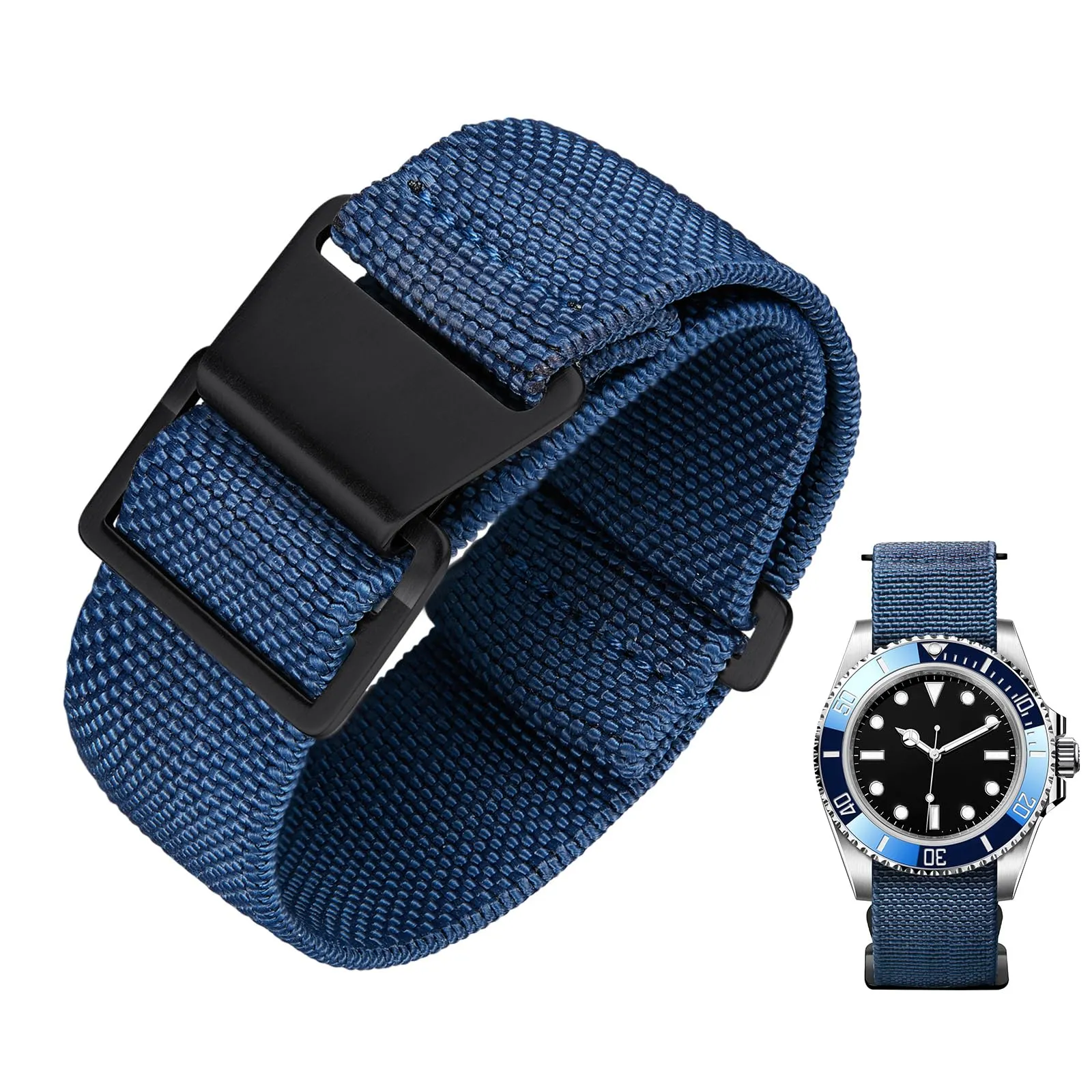 BINLUN Cinturino per Orologio in Nylon Elastico di Ricambio Militare Cinturino a Strappo Paracadute Marina Nazionale per Uomo Donna Fibbia Nero/Argento 18/20/22mm - immagine 1