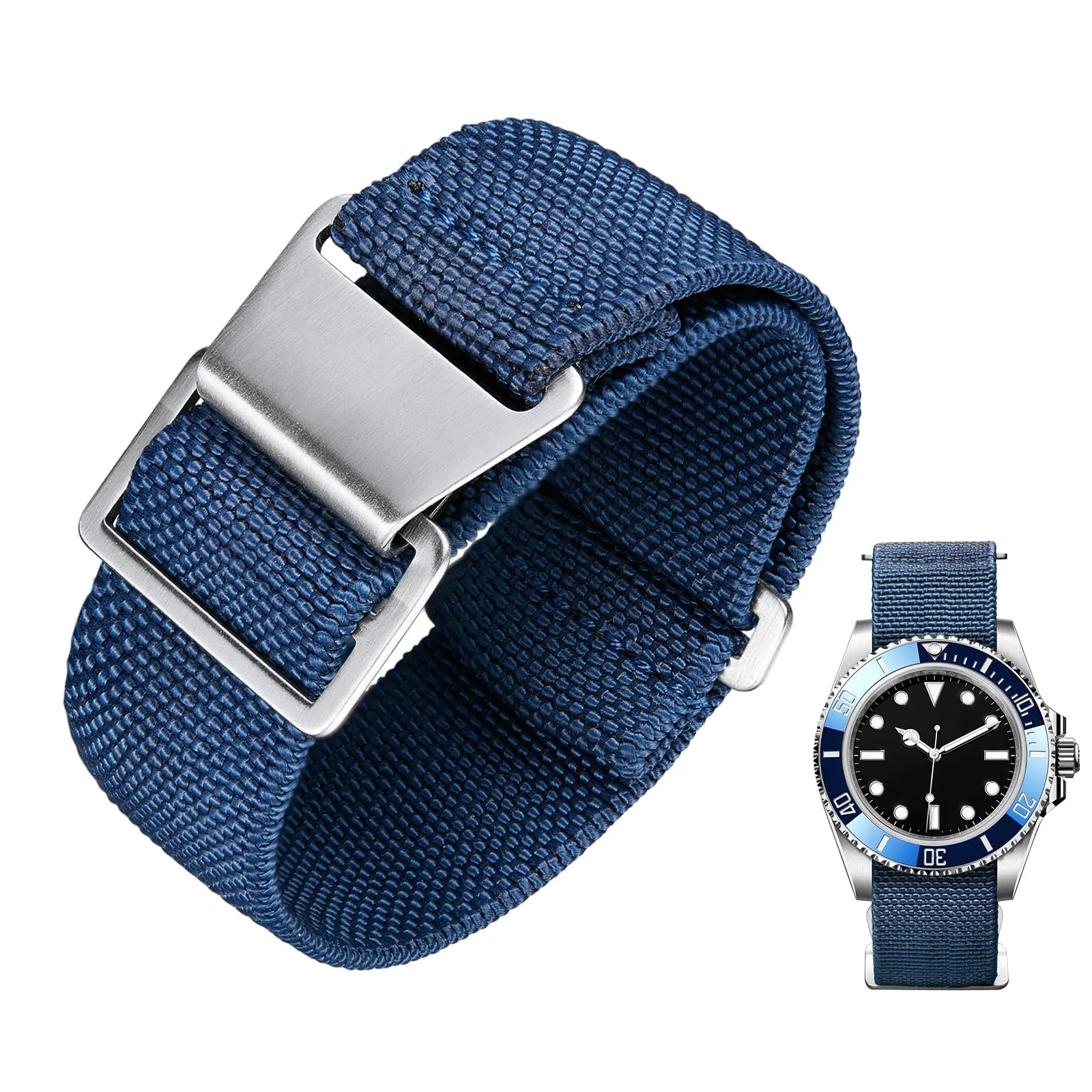 BINLUN Cinturino per Orologio in Nylon Elastico di Ricambio Militare Cinturino a Strappo Paracadute Marina Nazionale per Uomo Donna Fibbia Nero/Argento 18/20/22mm - immagine 1