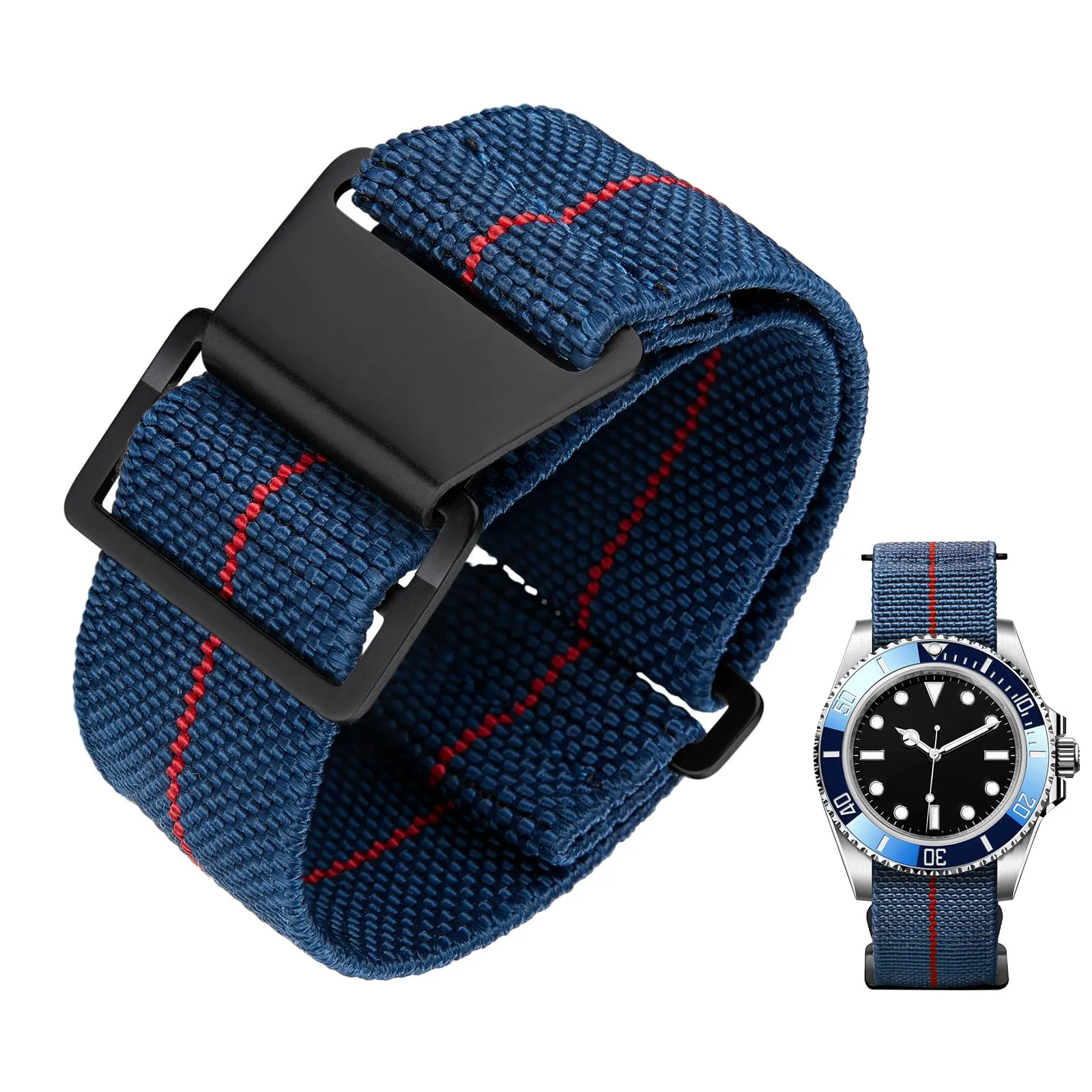 BINLUN Cinturino per Orologio in Nylon Elastico di Ricambio Militare Cinturino a Strappo Paracadute Marina Nazionale per Uomo Donna Fibbia Nero/Argento 18/20/22mm - immagine 1