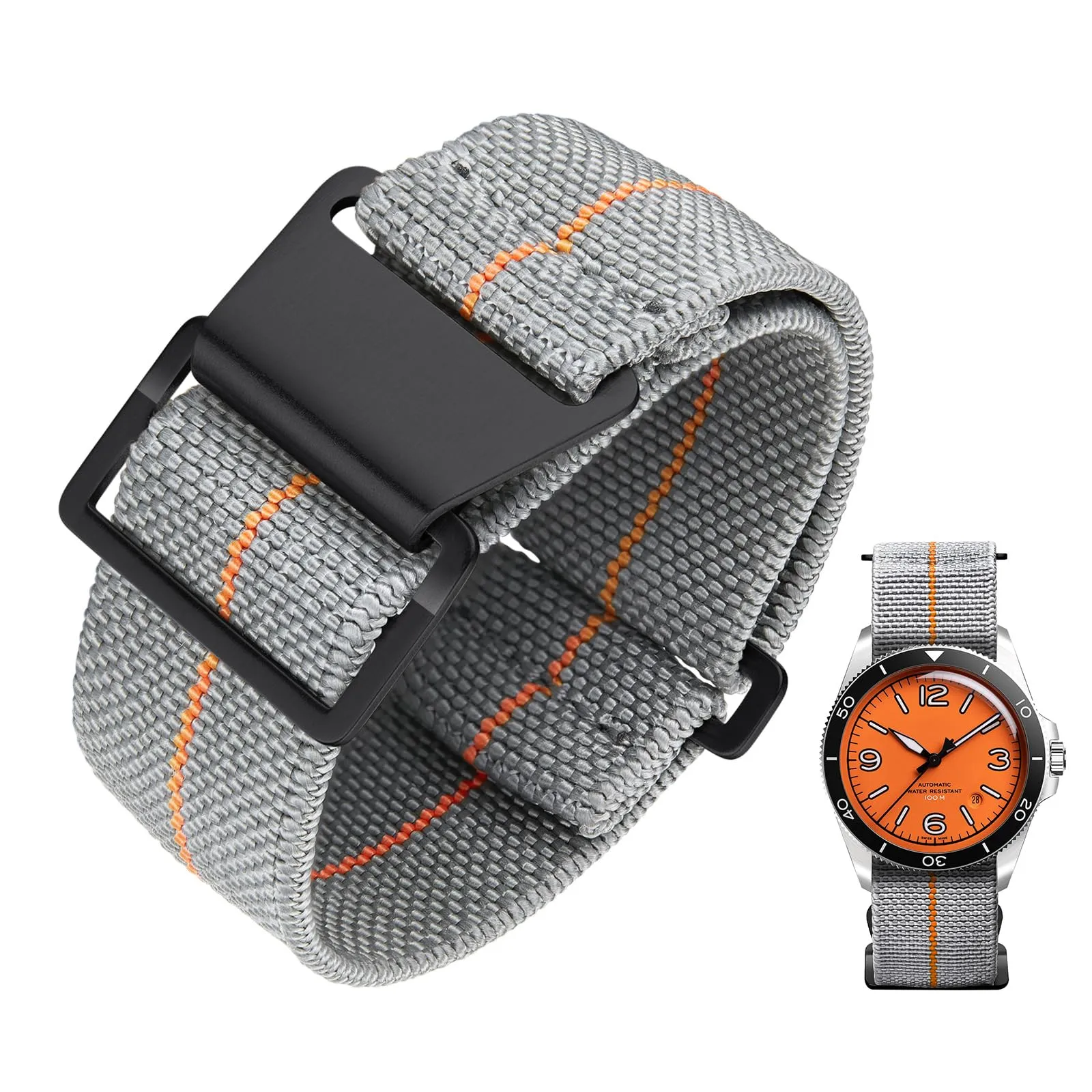 BINLUN Cinturino per Orologio in Nylon Elastico di Ricambio Militare Cinturino a Strappo Paracadute Marina Nazionale per Uomo Donna Fibbia Nero/Argento 18/20/22mm - immagine 1