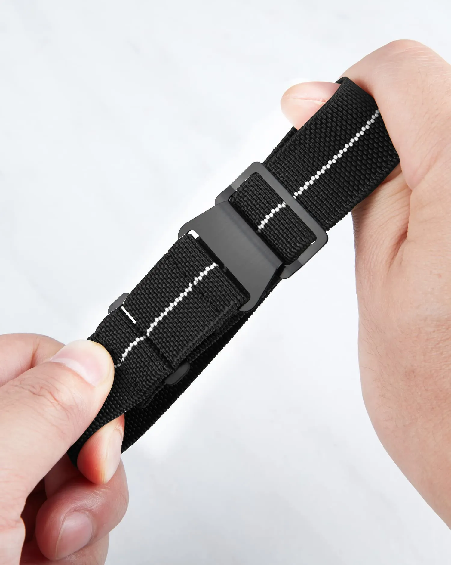 BINLUN Cinturino per Orologio in Nylon Elastico di Ricambio Militare Cinturino a Strappo Paracadute Marina Nazionale per Uomo Donna Fibbia Nero/Argento 18/20/22mm - immagine 2