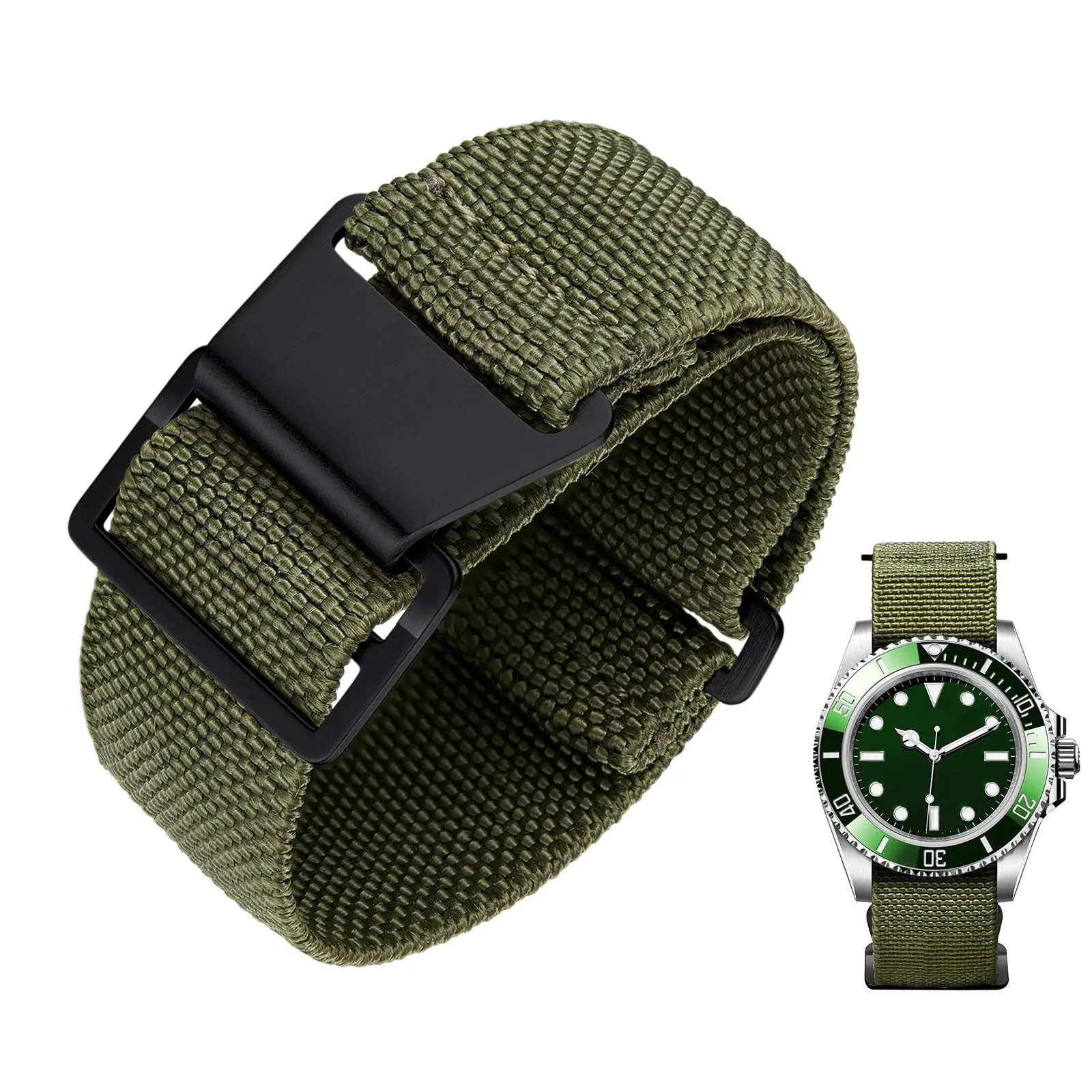 BINLUN Cinturino per Orologio in Nylon Elastico di Ricambio Militare Cinturino a Strappo Paracadute Marina Nazionale per Uomo Donna Fibbia Nero/Argento 18/20/22mm - immagine 1