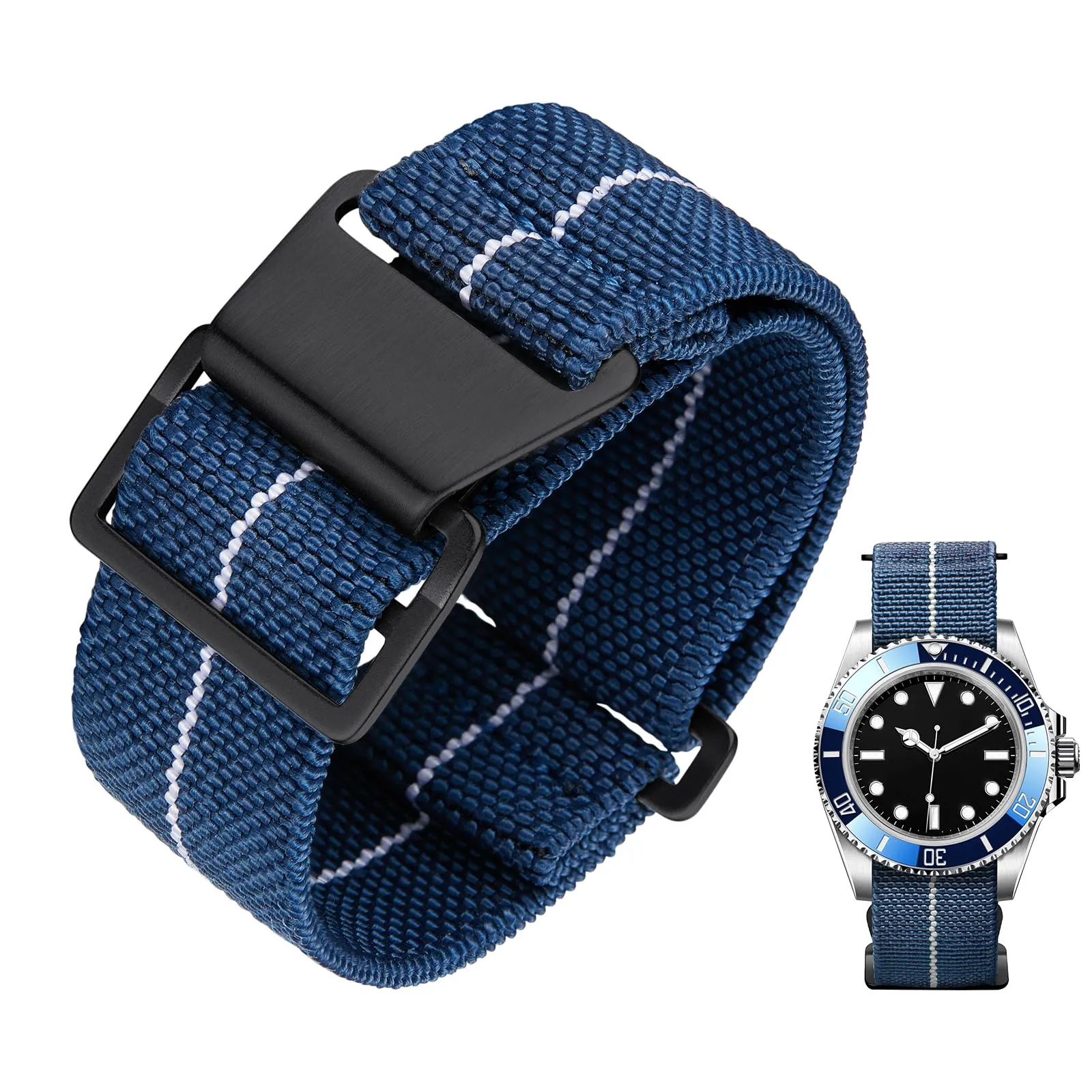 BINLUN Cinturino per Orologio in Nylon Elastico di Ricambio Militare Cinturino a Strappo Paracadute Marina Nazionale per Uomo Donna Fibbia Nero/Argento 18/20/22mm - immagine 1