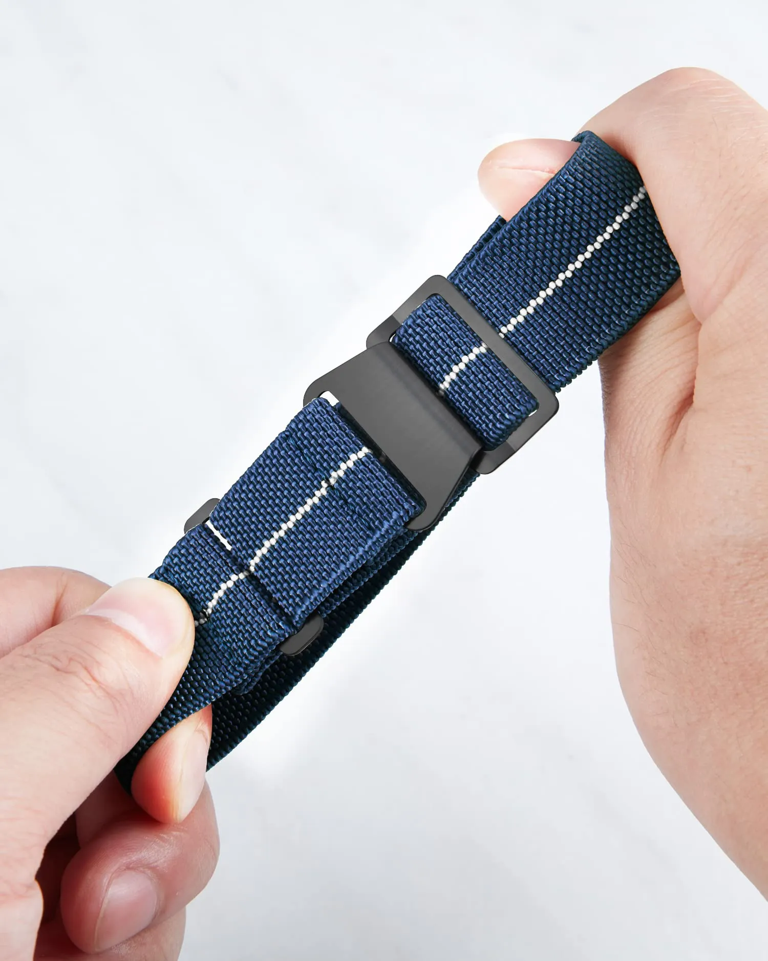 BINLUN Cinturino per Orologio in Nylon Elastico di Ricambio Militare Cinturino a Strappo Paracadute Marina Nazionale per Uomo Donna Fibbia Nero/Argento 18/20/22mm - immagine 2