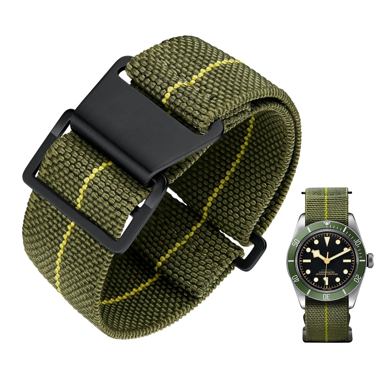 BINLUN Cinturino per Orologio in Nylon Elastico di Ricambio Militare Cinturino a Strappo Paracadute Marina Nazionale per Uomo Donna Fibbia Nero/Argento 18/20/22mm - immagine 1