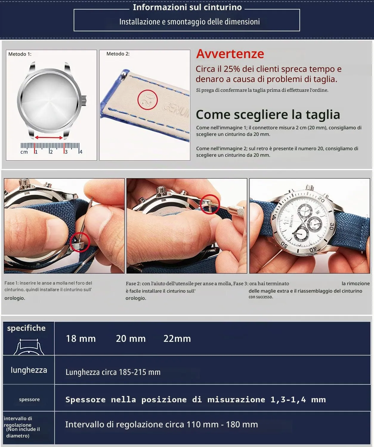BINLUN Cinturino per Orologio in Nylon Elastico di Ricambio Militare Cinturino a Strappo Paracadute Marina Nazionale per Uomo Donna Fibbia Nero/Argento 18/20/22mm - immagine 7