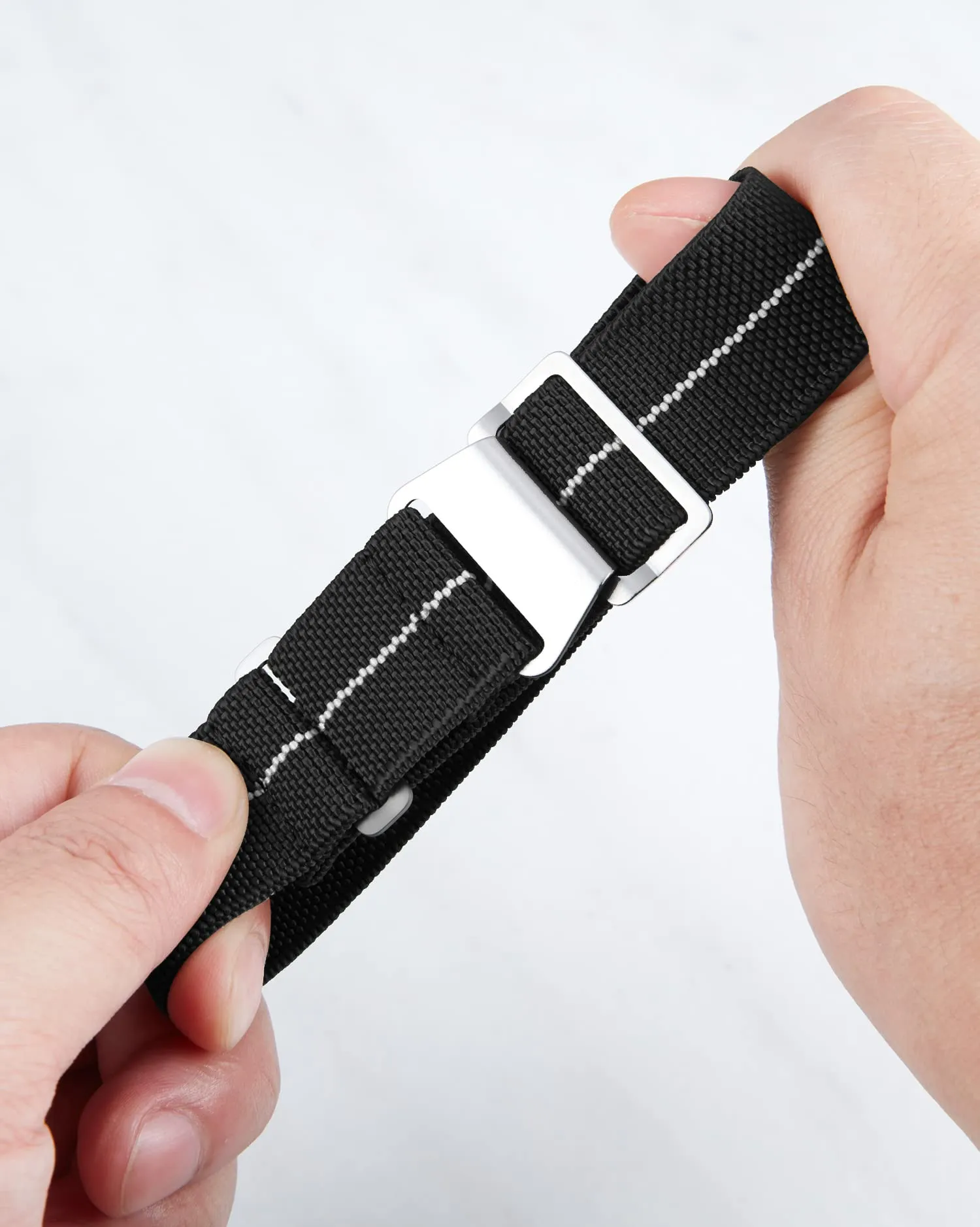 BINLUN Cinturino per Orologio in Nylon Elastico di Ricambio Militare Cinturino a Strappo Paracadute Marina Nazionale per Uomo Donna Fibbia Nero/Argento 18/20/22mm - immagine 2