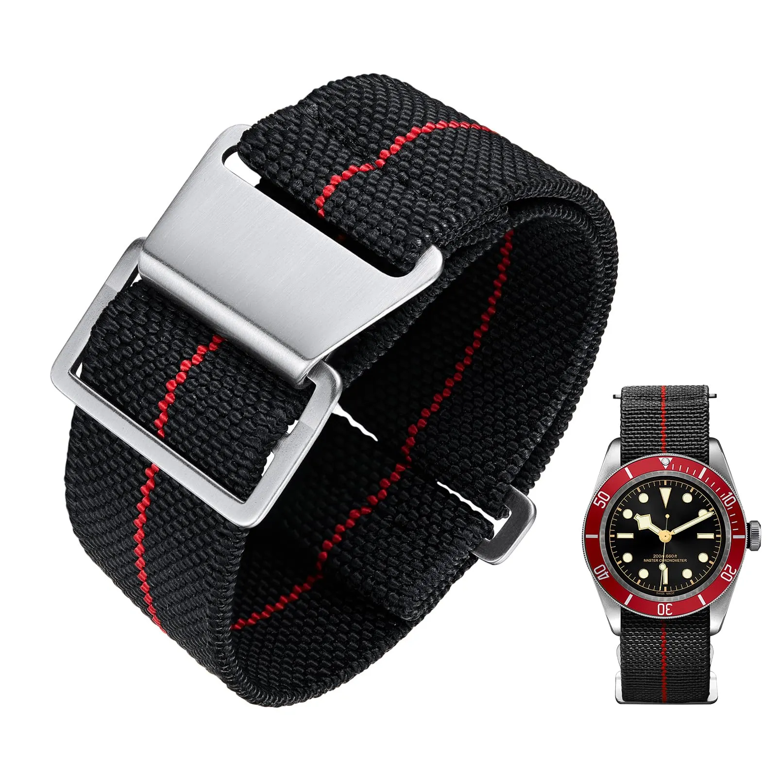 BINLUN Cinturino per Orologio in Nylon Elastico di Ricambio Militare Cinturino a Strappo Paracadute Marina Nazionale per Uomo Donna Fibbia Nero/Argento 18/20/22mm - immagine 1