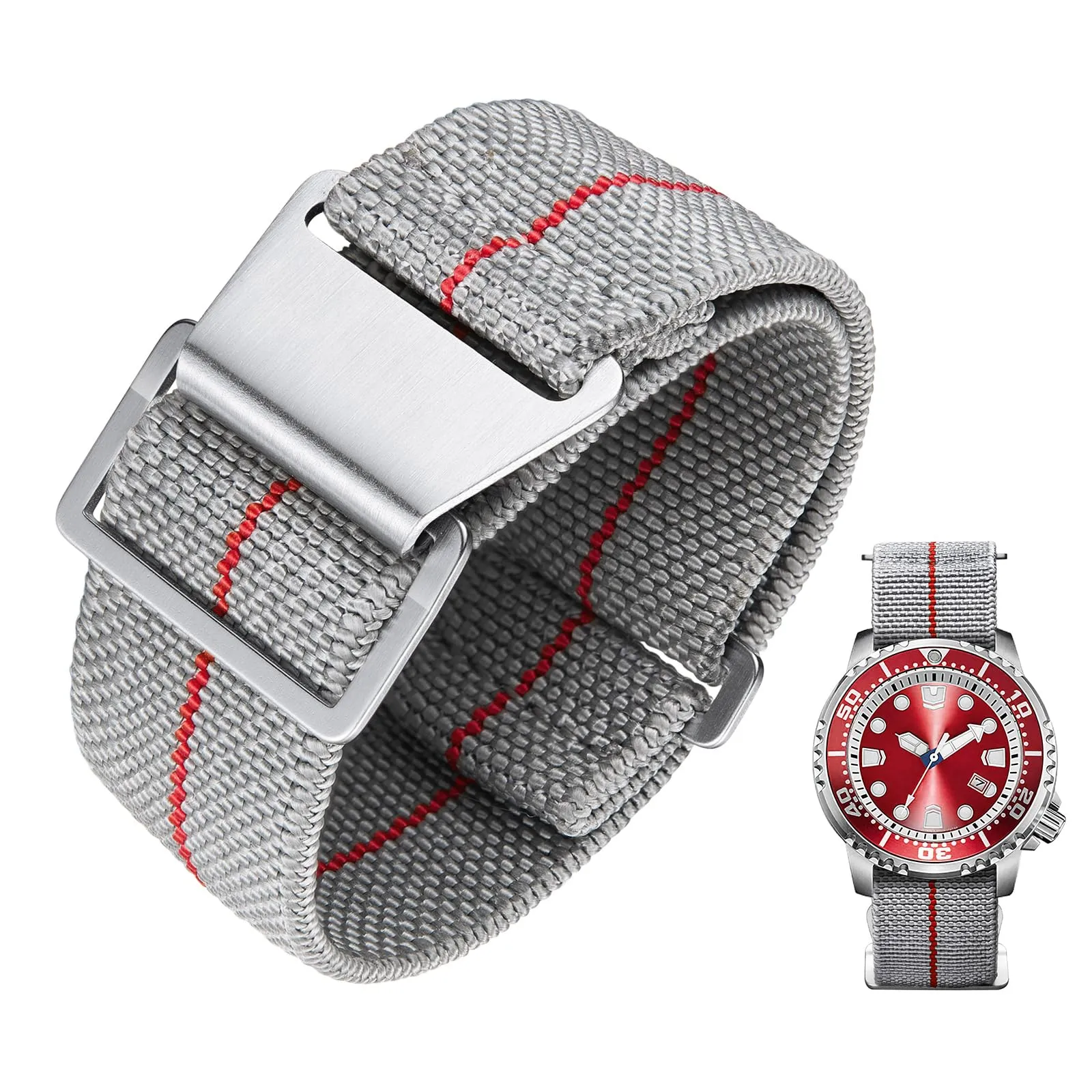 BINLUN Cinturino per Orologio in Nylon Elastico di Ricambio Militare Cinturino a Strappo Paracadute Marina Nazionale per Uomo Donna Fibbia Nero/Argento 18/20/22mm - immagine 1