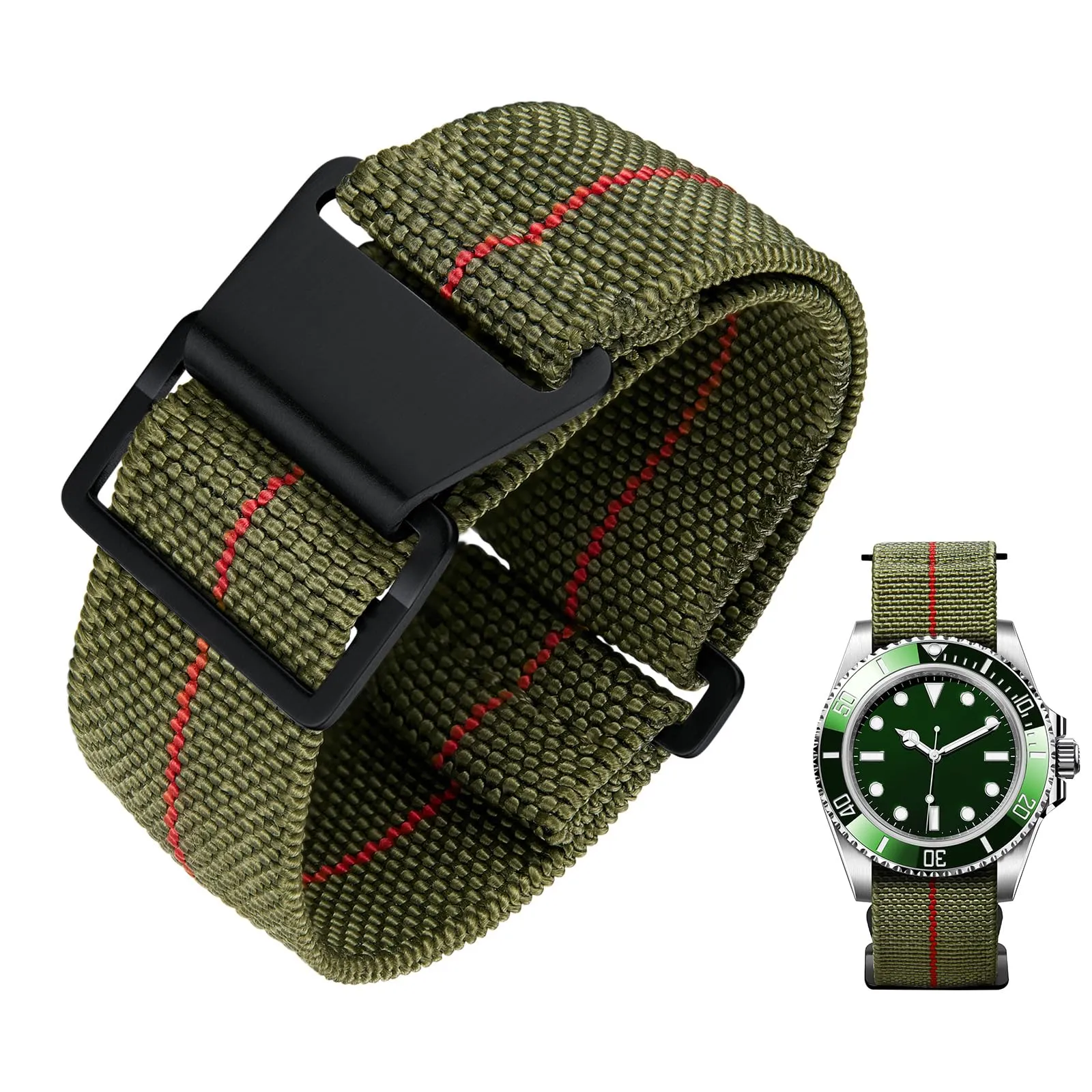 BINLUN Cinturino per Orologio in Nylon Elastico di Ricambio Militare Cinturino a Strappo Paracadute Marina Nazionale per Uomo Donna Fibbia Nero/Argento 18/20/22mm - immagine 1