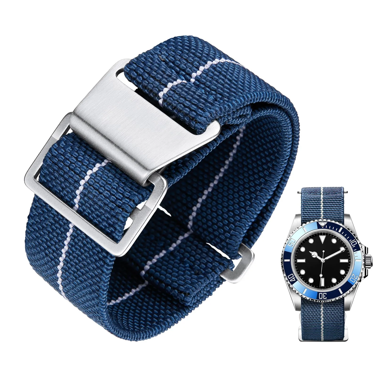 BINLUN Cinturino per Orologio in Nylon Elastico di Ricambio Militare Cinturino a Strappo Paracadute Marina Nazionale per Uomo Donna Fibbia Nero/Argento 18/20/22mm - immagine 1