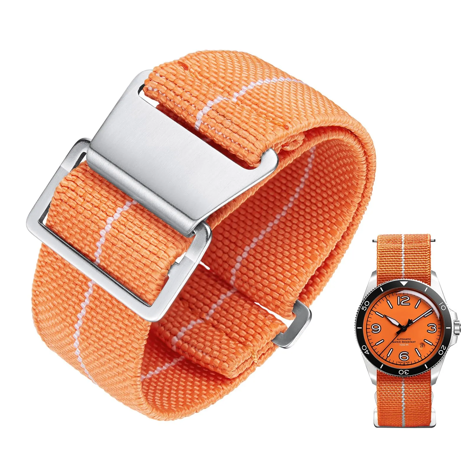 BINLUN Cinturino per Orologio in Nylon Elastico di Ricambio Militare Cinturino a Strappo Paracadute Marina Nazionale per Uomo Donna Fibbia Nero/Argento 18/20/22mm - immagine 1