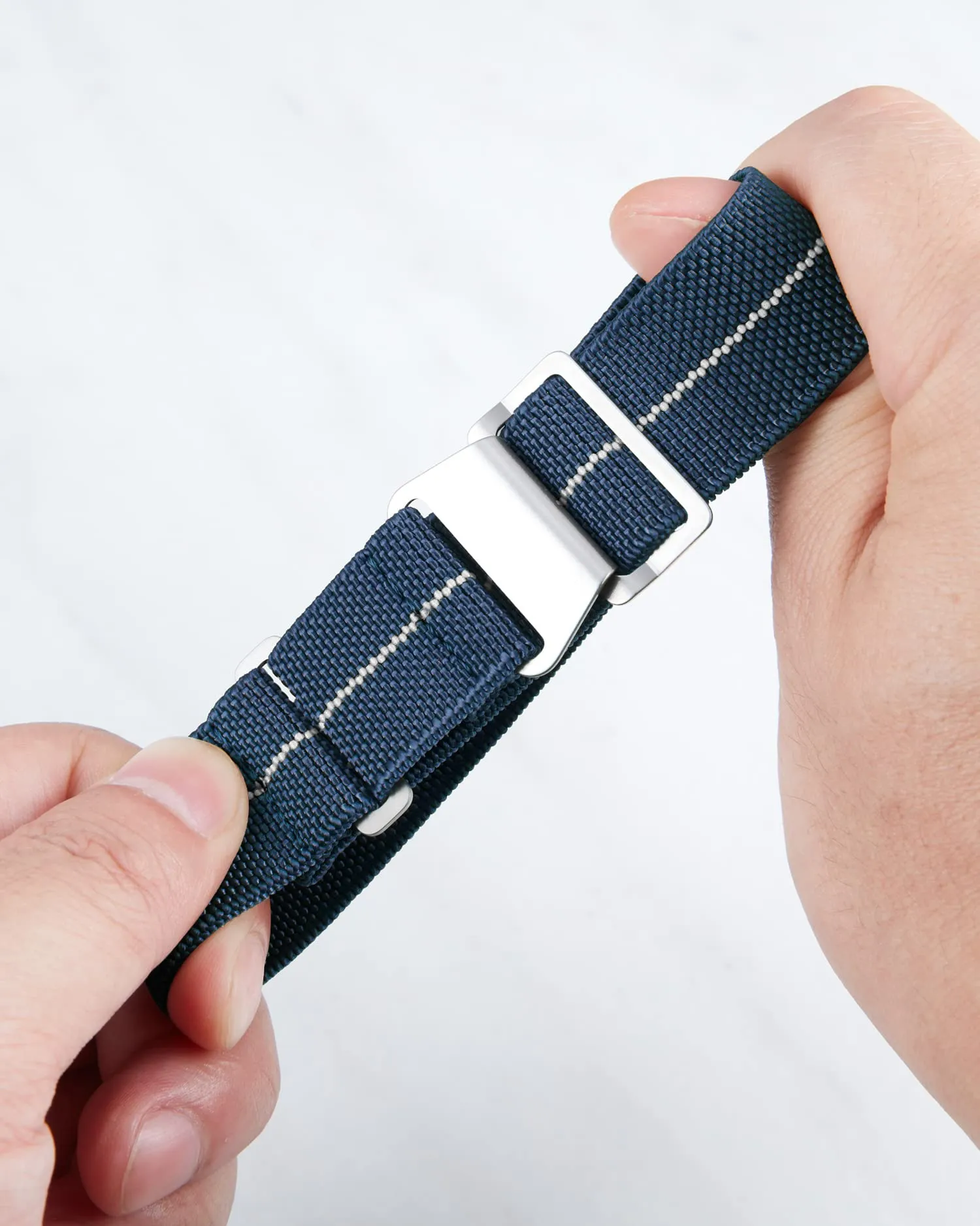 BINLUN Cinturino per Orologio in Nylon Elastico di Ricambio Militare Cinturino a Strappo Paracadute Marina Nazionale per Uomo Donna Fibbia Nero/Argento 18/20/22mm - immagine 2